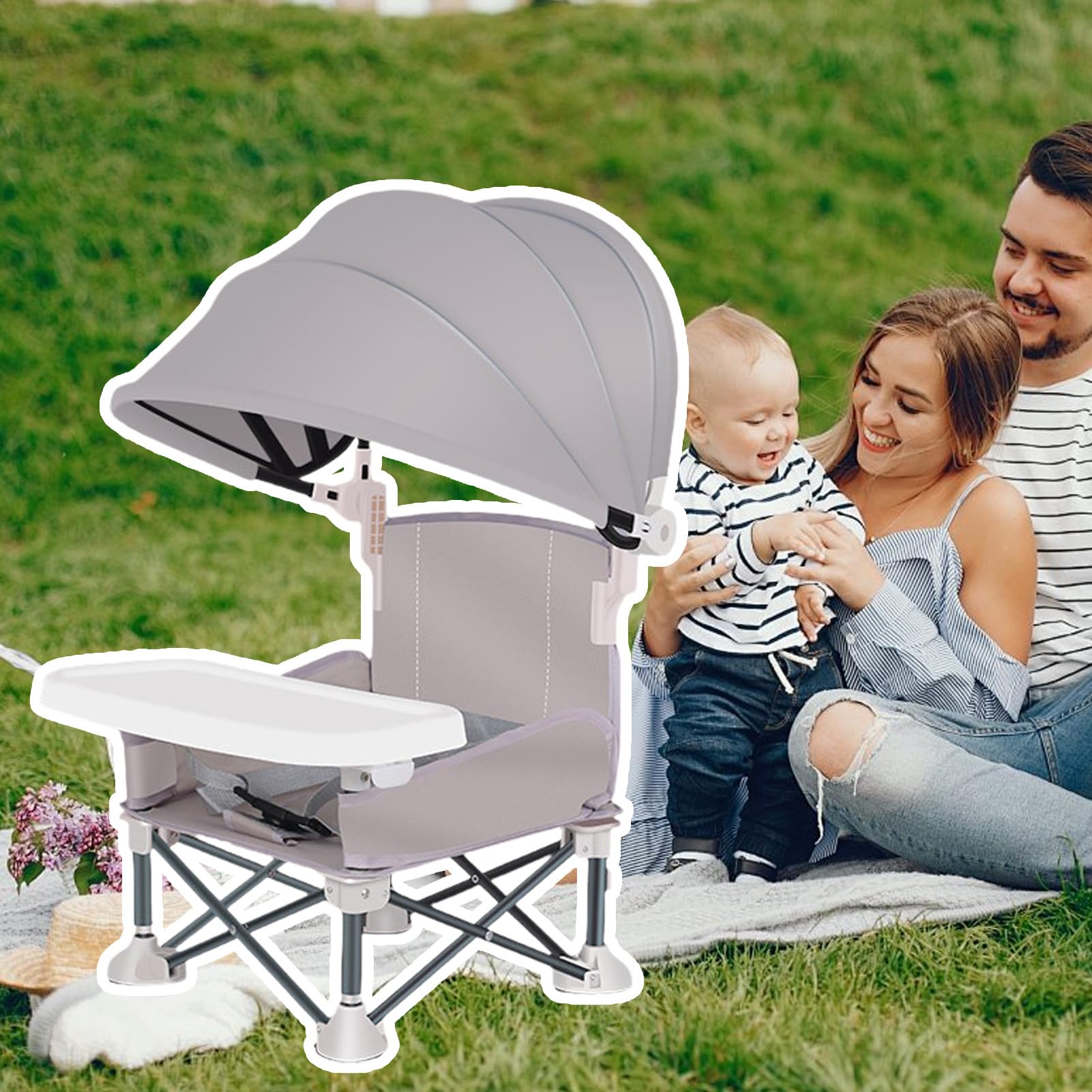 Seggiolino Da Pranzo Pieghevole Portatile Per Bambini,Seggiolino Esterno Per Bambini Con Vassoio Rimovibile - Seggiolino Pieghevole Con Protezione Solare Per Casa All'aperto Picnic Praia Giardino