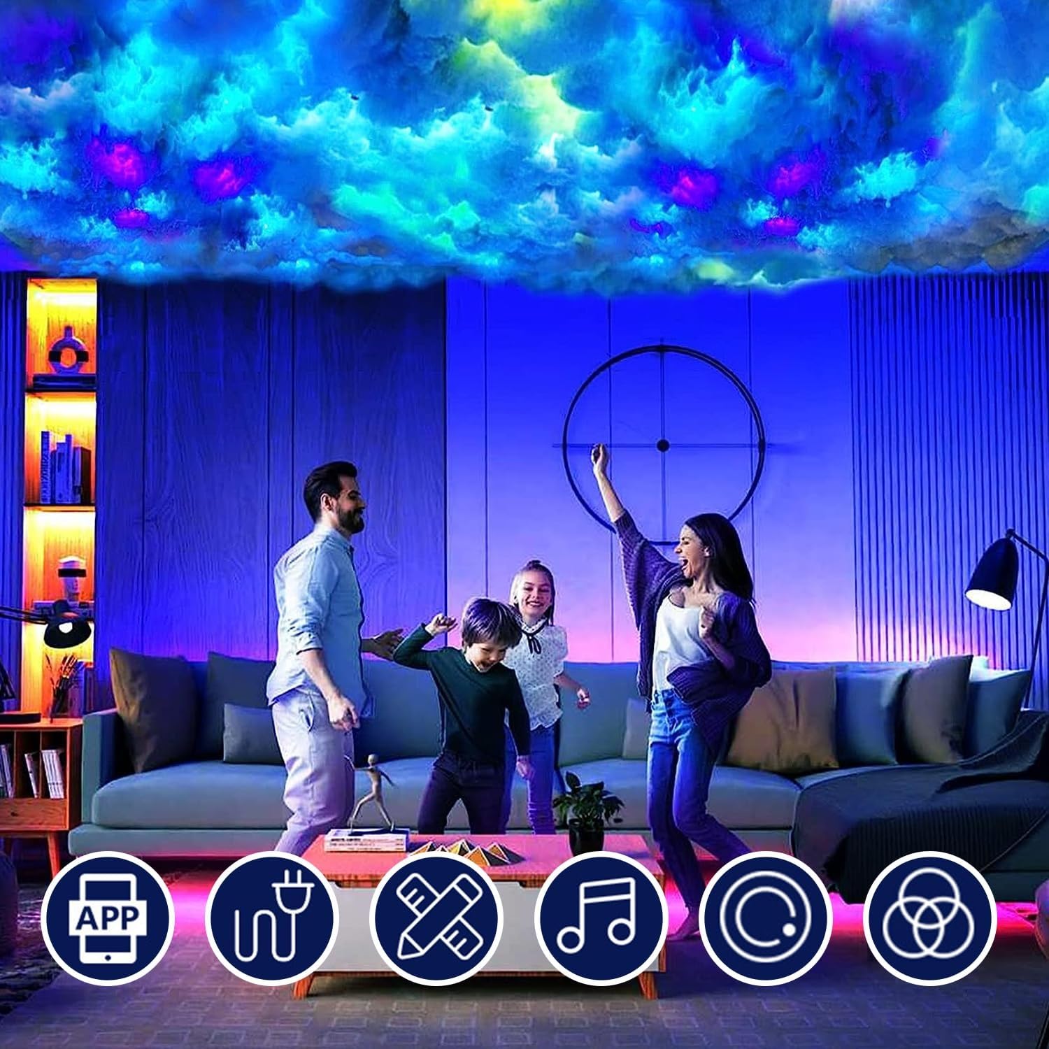 3D RGB-Gewitterwolken-Licht, 4,9 M Lange, Farbenfrohe Baumwoll-Blitzwolken-Nachtlichter, Stimmungsvolle Wandleuchte Mit Musiksynchronisation Und Farbwechsel For Zimmer, Zuhause Und Partys