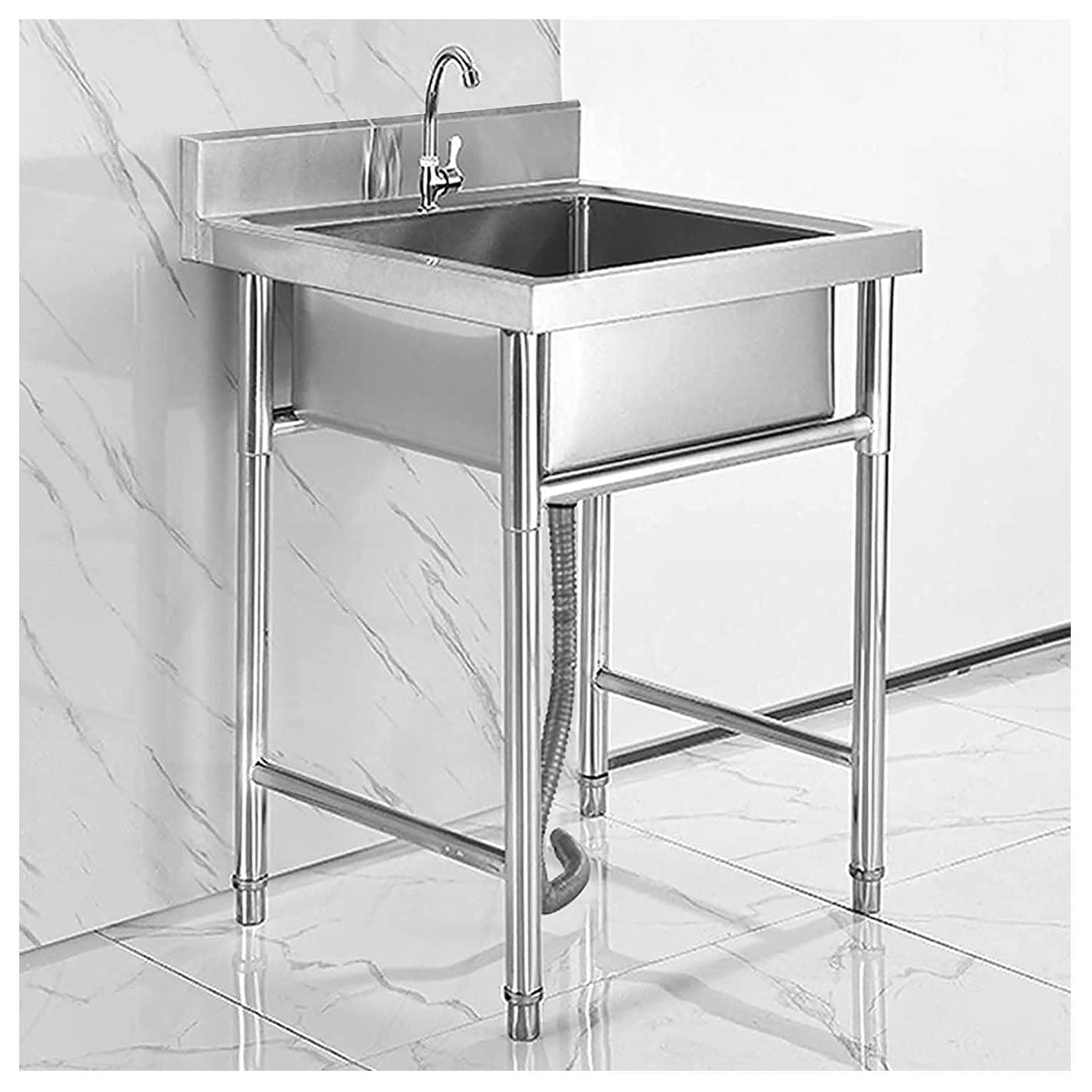 HCZKIUJY Kitchen Utility Sink,Single Bowl Commercial Kitchen Sink, Large Sink with Faucet + Backsplash, 304 Stainless Steel 1 Compartment Freestanding Utility for Bar, Restaurant,(19.6x19.6x31.4in)
