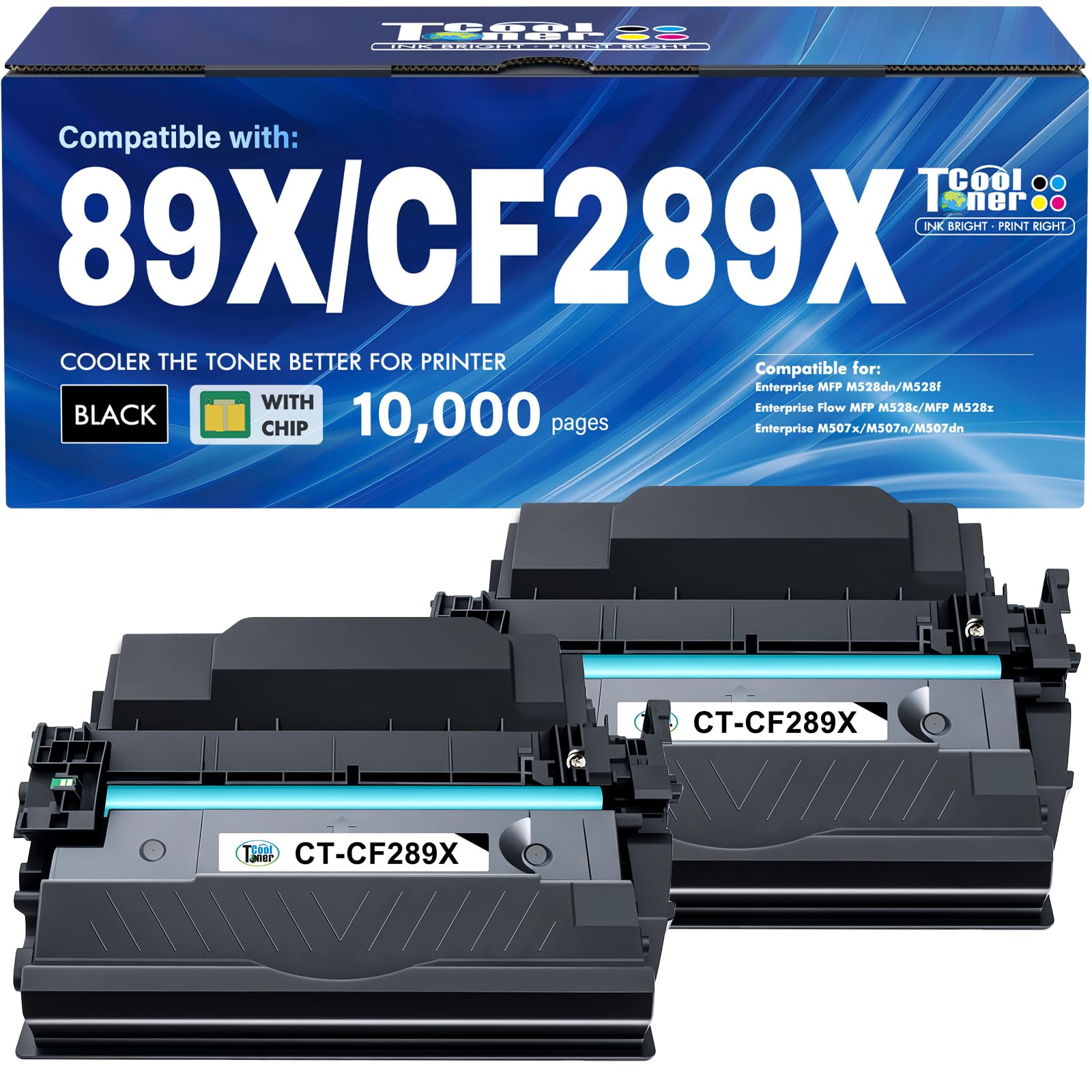 89X 89A Black Toner Cartridge for HP LaserJet CF289X CF289A M507 2 Pack