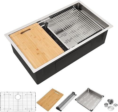 Mocoloo - Fregadero de cocina de montaje inferior 33 x 19 pulgadas, fregadero de acero inoxidable de 16 G, estación de trabajo, fregadero de cocina,