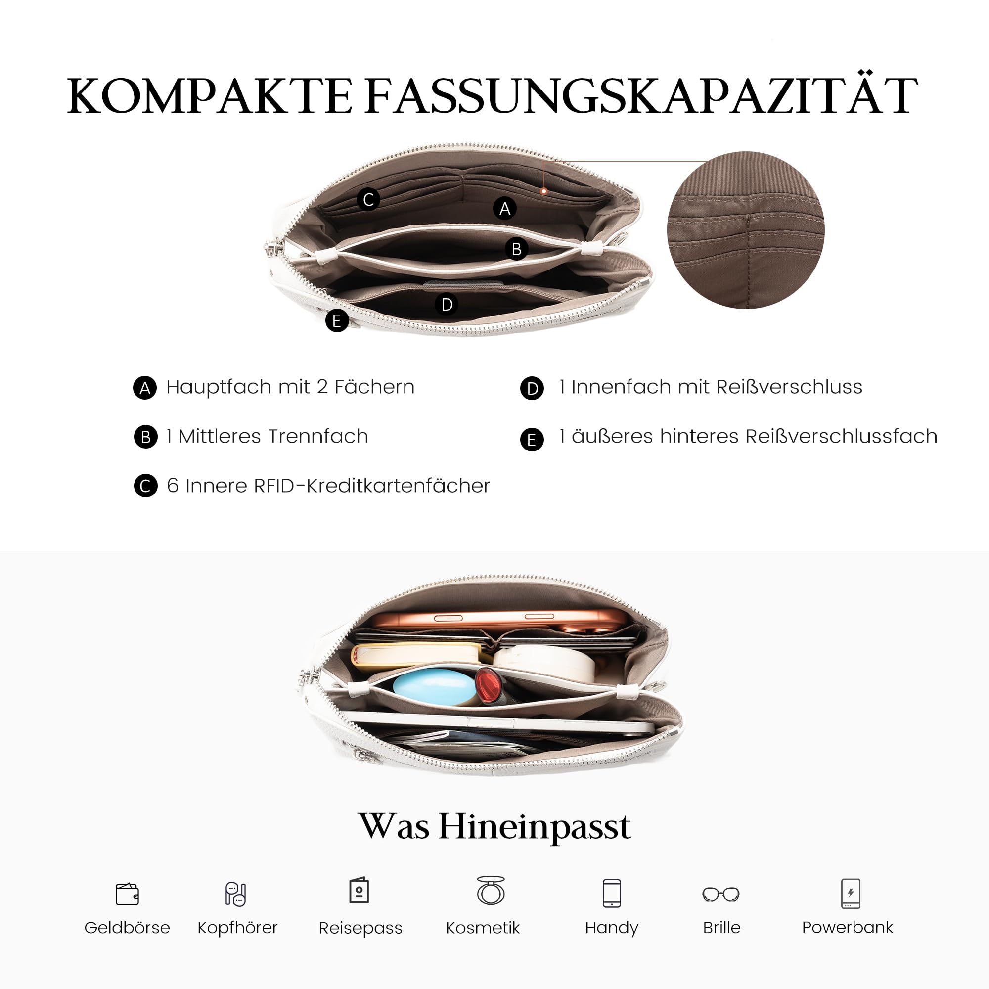 befen Echtleder Handtasche Damen Klein, RFID-Blockierung Umhängetasche Damen Leder Kleine Crossbody Bag Schultertaschen für Frauen mit Verstellbar Schultergurt für Reise, Arbeit, Einkaufen