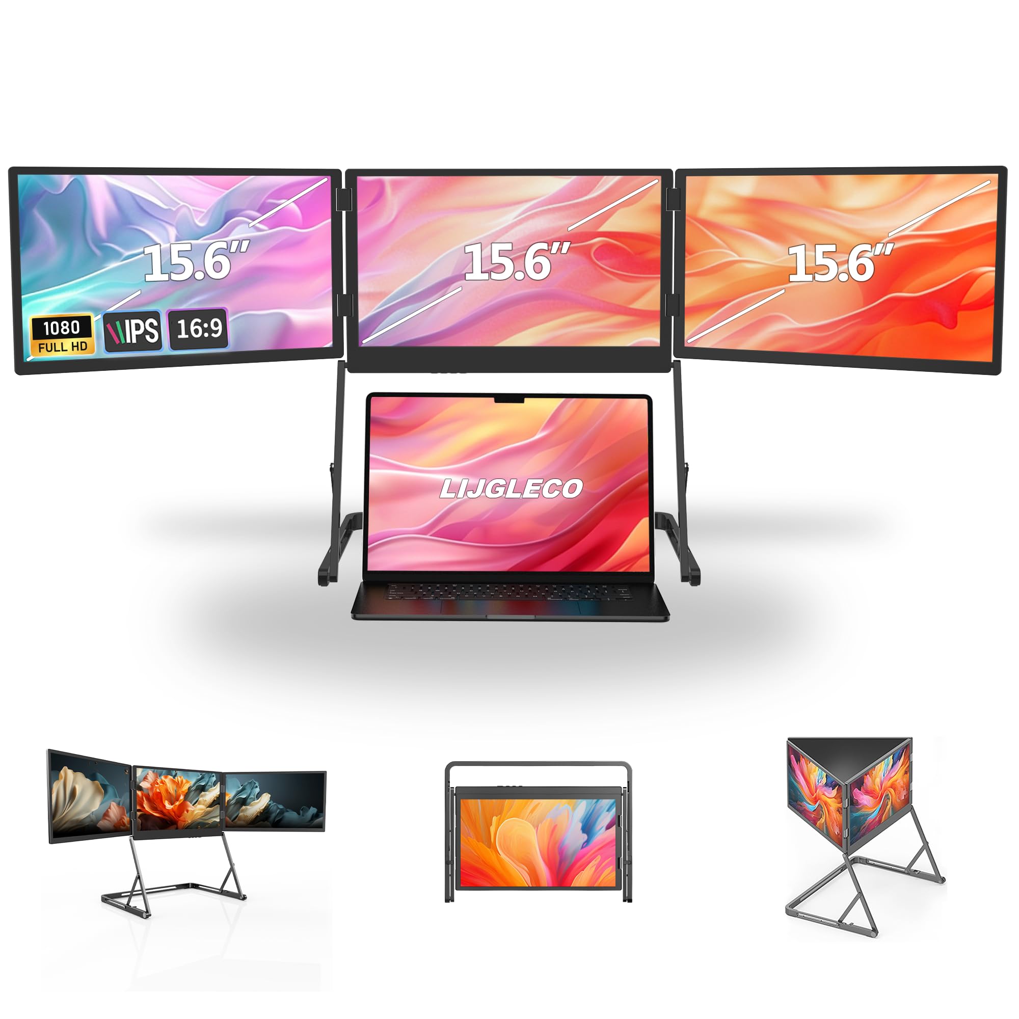 Estensore schermo per computer portatile, 15,6 pollici, FHD 1080P IPS, portatile, pieghevole, triplo monitor, estensore per monitor portatile, HDMI/USB-C, Plug n Play, per Windows, Mac