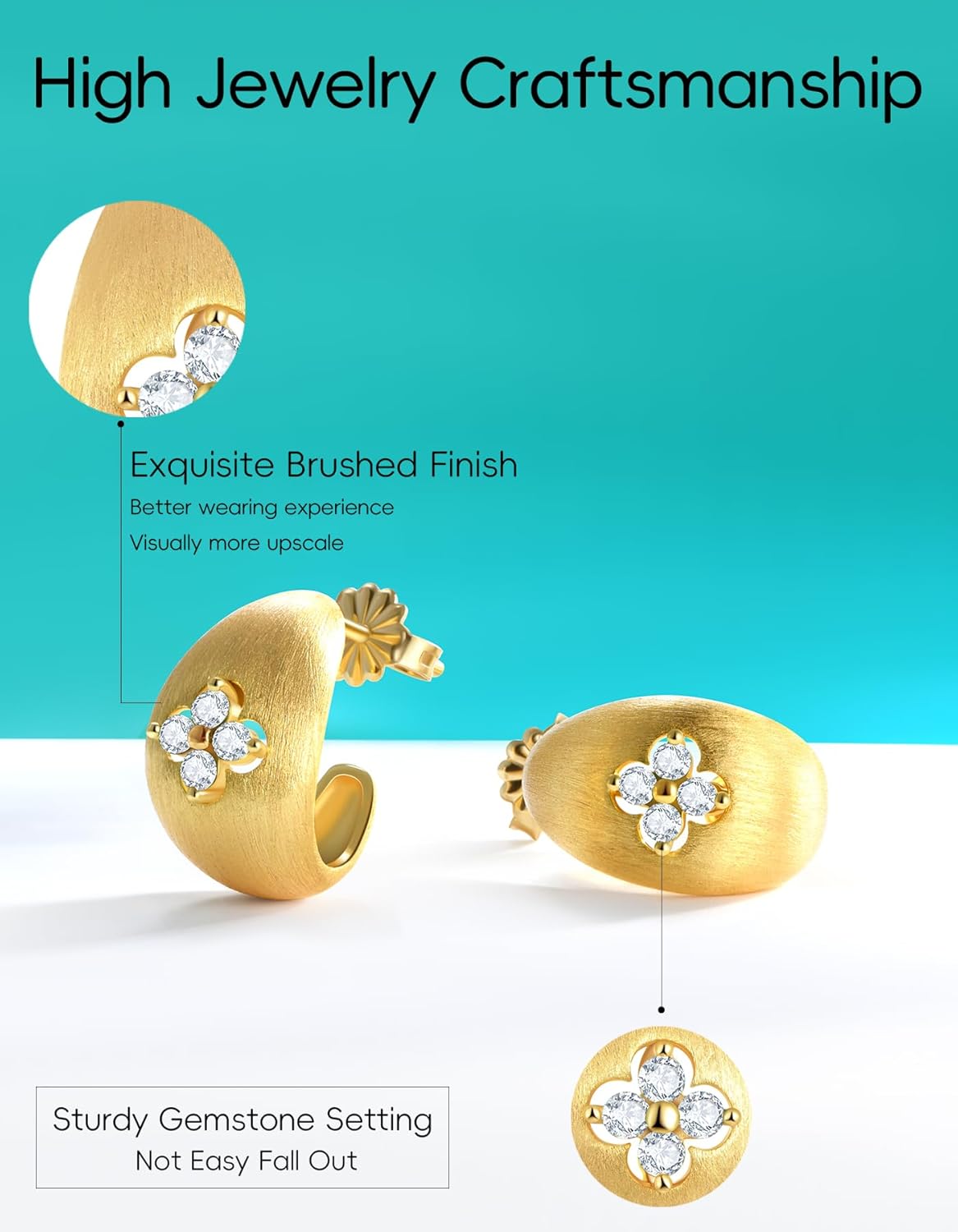 Clover Hoop Earrings for Women Gifts with Lab Grown Moissanite|Lab Grown Emerald|18K Gold Plated S925 Sterling Silver Non Tarnish - Image 5