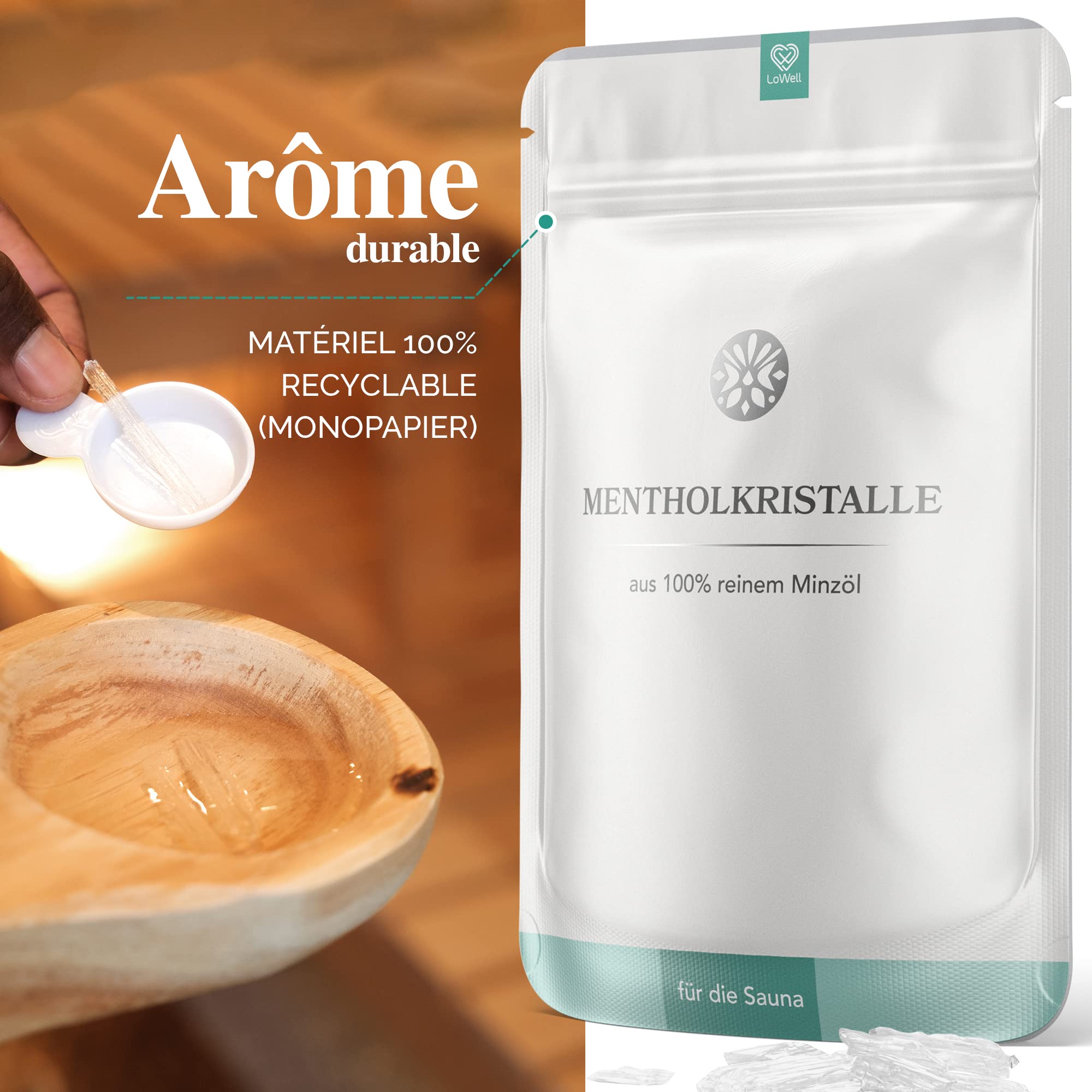 LoWell Cristaux de menthol 100% menthe pure pour sauna - Sachets refermables