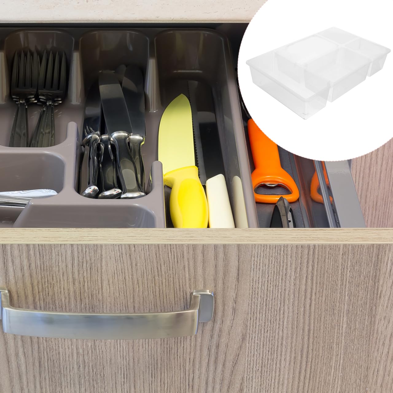NOLITOY Küchen Besteck Organizer Mit Fächern Transparente Aufbewahrungsbox Für Schublade Kompaktes Design Einfacher Zugriff Für Effiziente Aufbewahrung Von Besteck Und