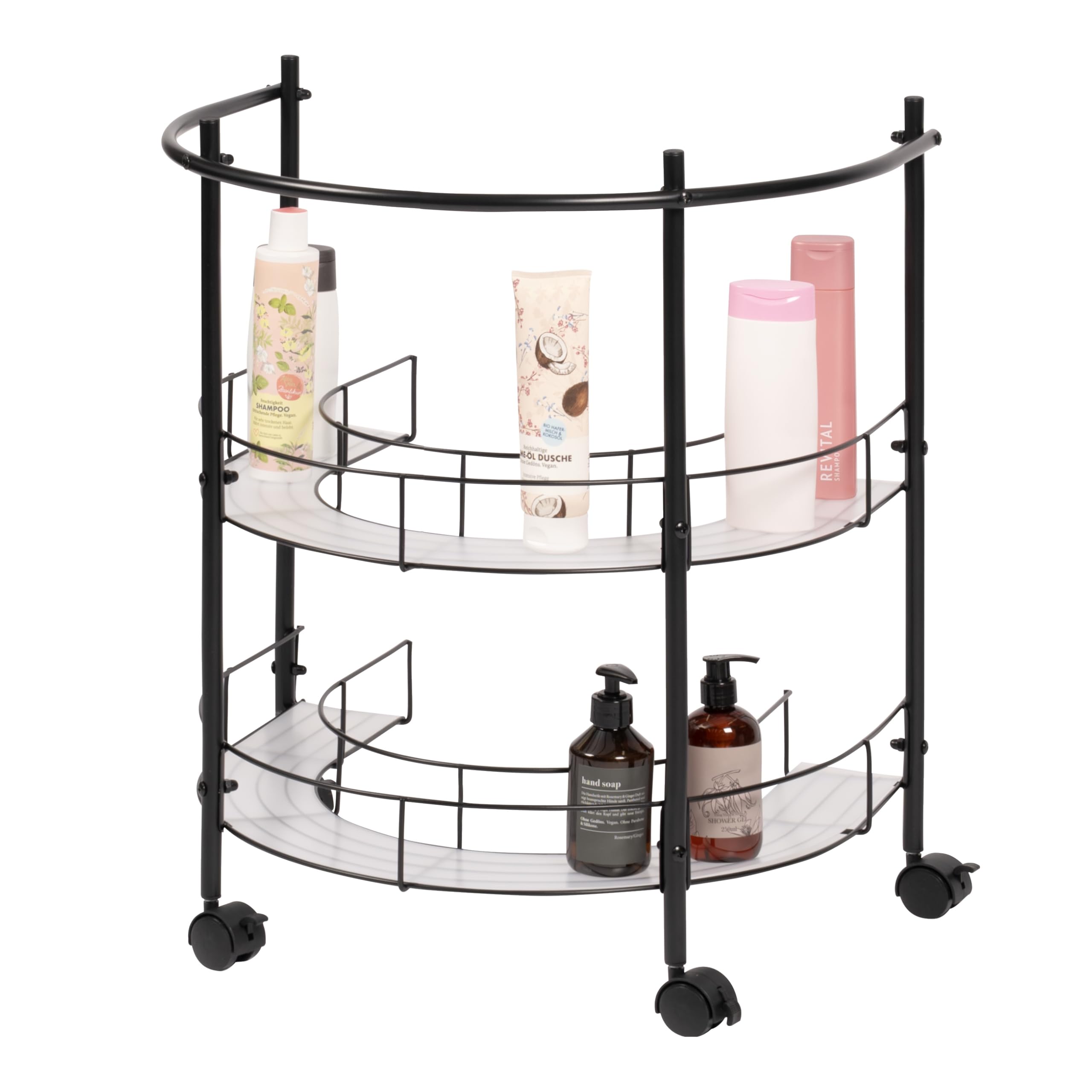 eluno Estantería inferior para lavabo con 2 estantes y 4 ruedas con bloqueo, ideal como toallero, armario para debajo del lavabo para utensilios de baño, de metal negro