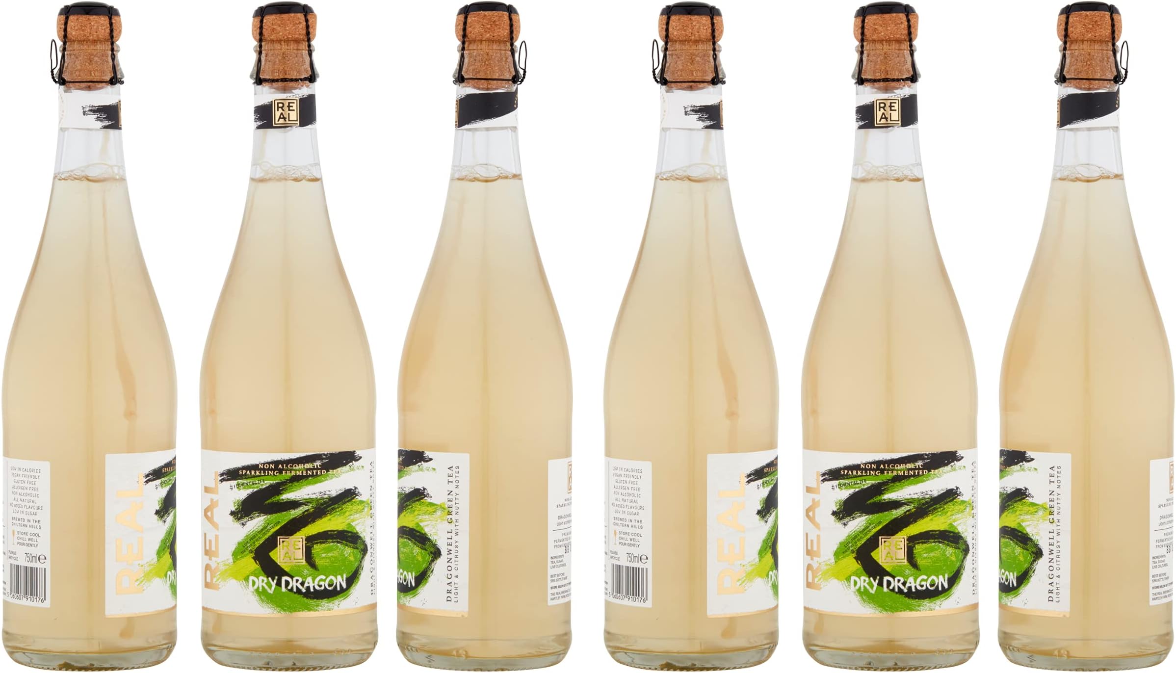 REAL Kombucha - Dry Dragon, A Case Of 6x750ml Cork & Cage Bottles - Premium Kombucha, 100% Natural, Fermented From Exquisite Loose-Leaf Teas - Ideal as a Non-Alcoholic Alternative