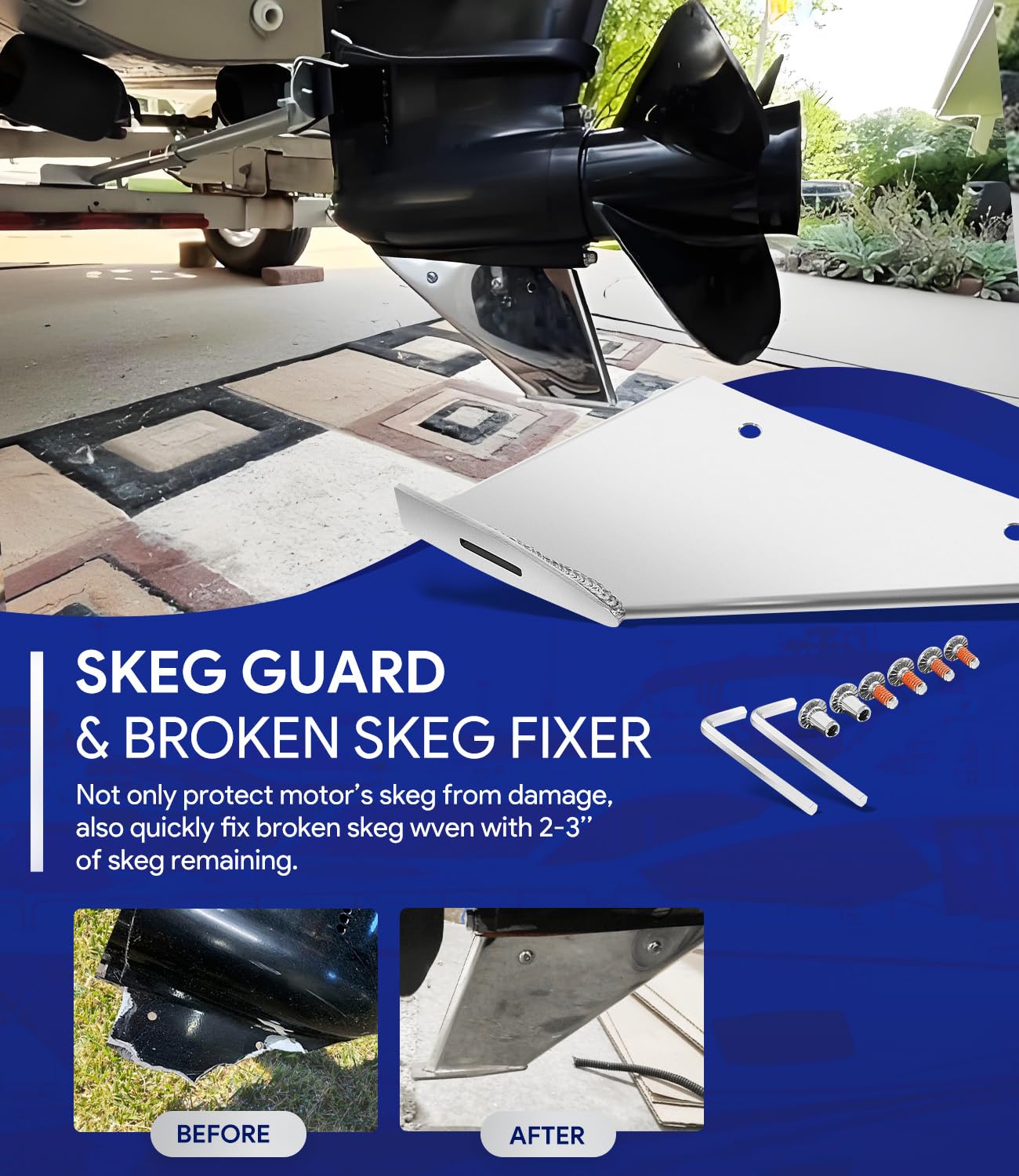 sixcow 27341 Skeg Guard Kielschutz für Mercury Mariner 40/50/60HP 2 & 4 Takt 2003-heute & Evinrude Johnson 40-50 PS 4-Takt 1999-2003, SkegGuard KeelGuar