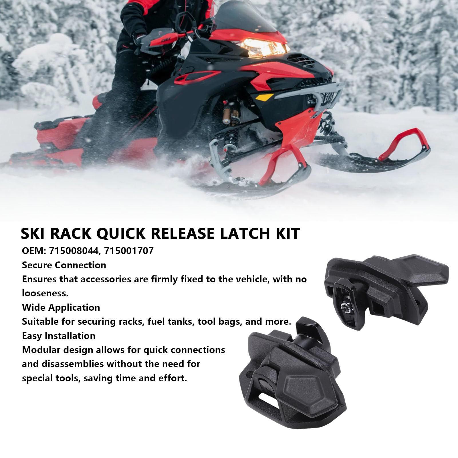 Ski Rack Latch Kit, Replacement for Ski Doo Lynx Vehicles, with Mounting for LinQ System Accessories, Black Metal