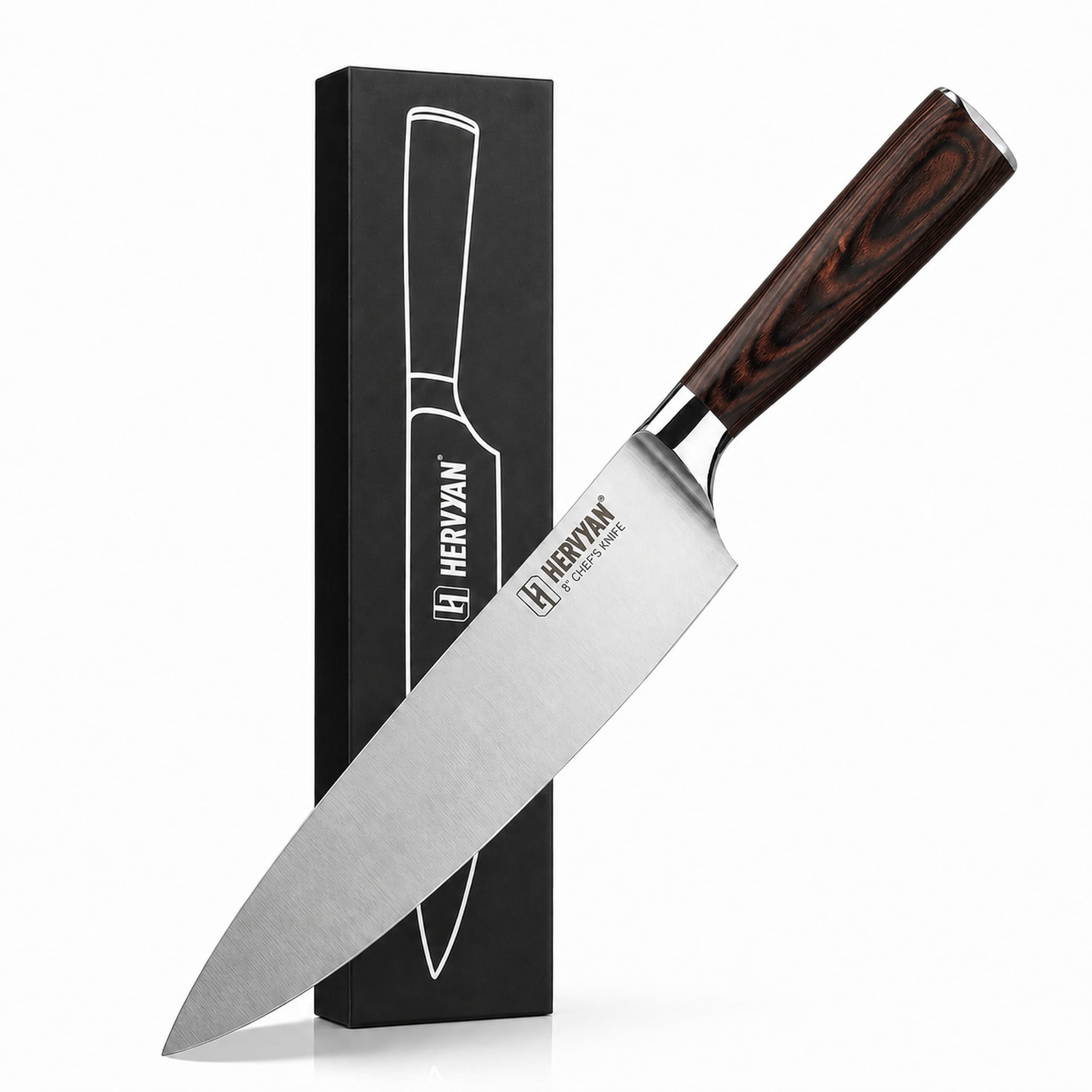 8 Inch Professional Chef Knife 13°–15° Edge German-Inspired Precision Blade High-Carbon Stainless Steel, Ergonomic Pakkawood Handle, Blade Guard and Gift Box for Home Cooks and Restaurants — Amazon image 10