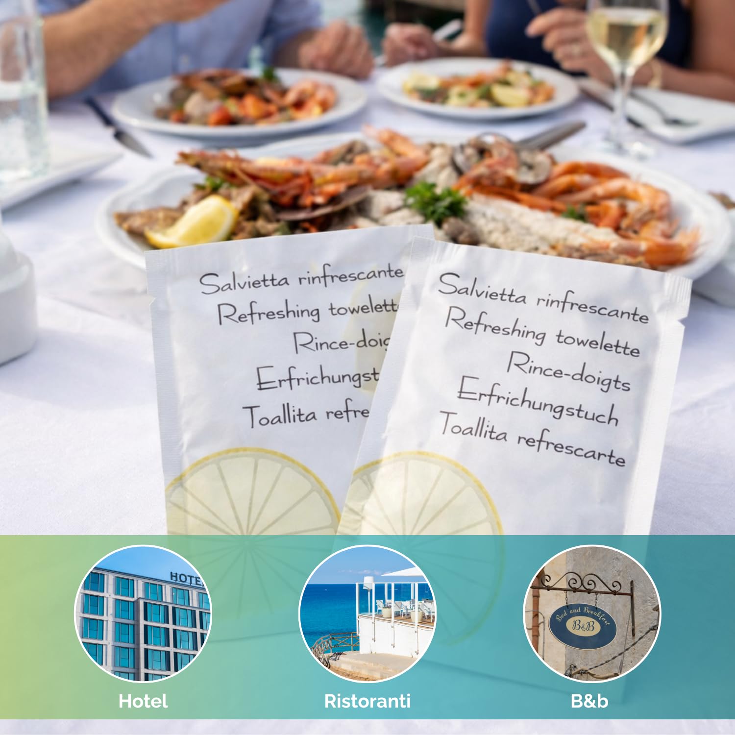 Virsus 1000 Salviette Umidificate a Limone in Carta, Misura 11,5x19 cm, Salviettine rinfrescanti per pranzi e cene a base di pesce, aperitivo wipe clean lemon towel
