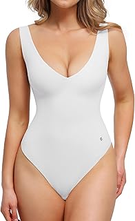 Popilush Body Suits for Women - Going Out Tank Tops - Plunge Deep V Neck Backless Sleeveless Tummy Control Shapewear Bodysuit