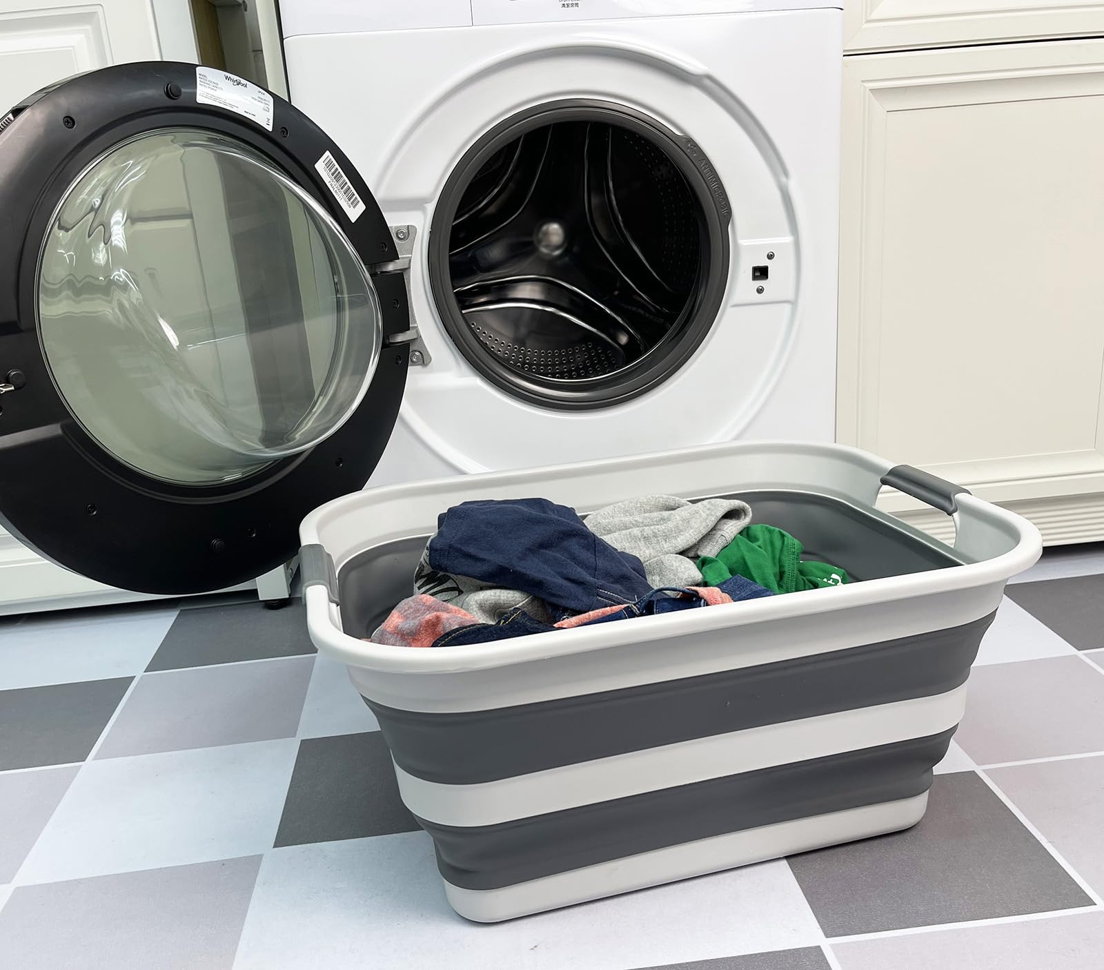 SAMMART Collapsible Plastic Laundry Basket - Foldable Pop Up Storage Container/Organizer - Portable Washing Tub - Space Saving Hamper/Basket (Grey/Steel Grey, 42L)