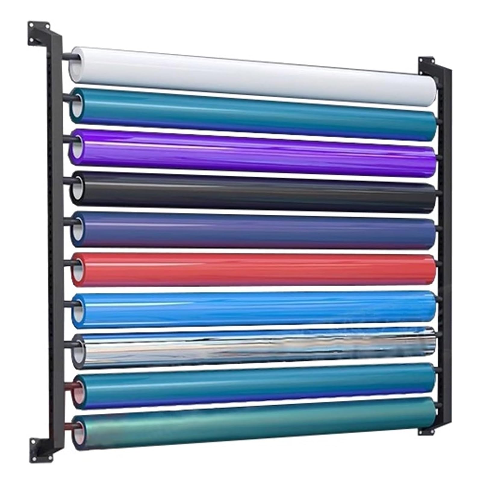 Estante metálico para rollos de vinilo y papel tapiz: soporte de pared con herrajes para talleres