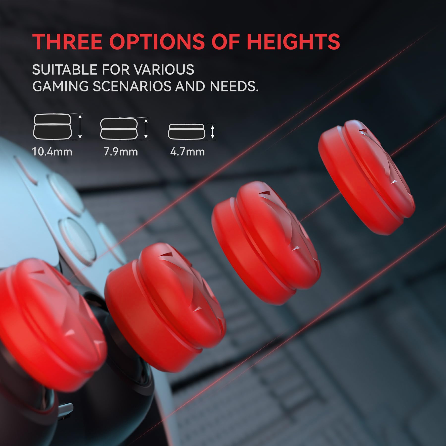PlayVital Razor 3 Pary Thumbs Cushion Caps Uchwyty Osłony Joysticka do ps5 | Nakładki na Kciuki do ps4/Xbox Series X S/Xbox Core/Xbox One/Elite Series 2/Switch Pro Kontroler-Czerwony