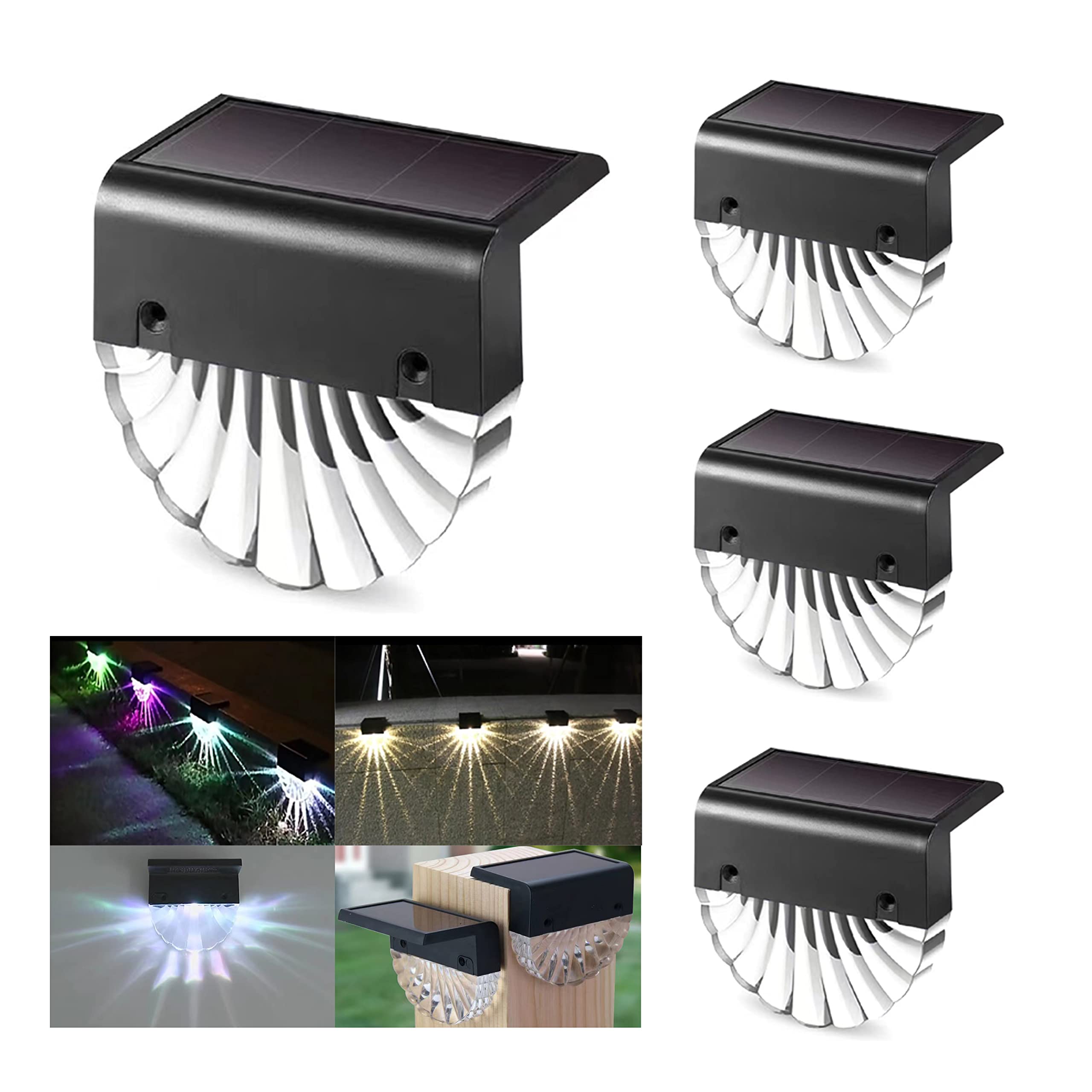 OneUan- 4x Luz Solar Exterior Concha RGB Acrilico de Led Aplique Solar para Jardín, Valla, Patio y Escalones, Impermeable IP65, Blanco Cálido + Color RGB, 10 Lm, Iluminación de caminos, fachadas.
