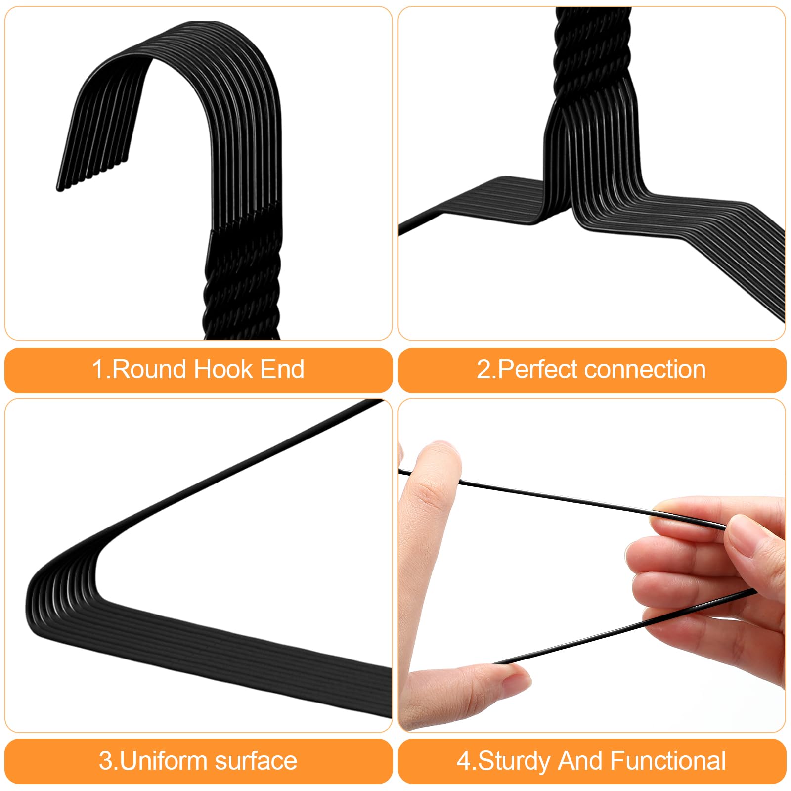 Yuntau 200 perchas de alambre a granel de 17.7 pulgadas, soportes para trajes para ropa con capa para el hogar (negro)