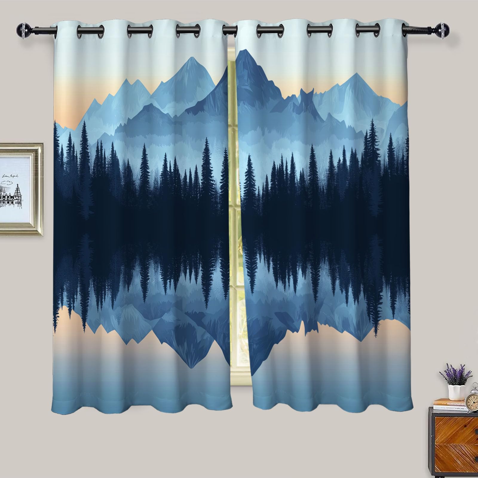 Rideaux occultants thermiques à oeillets pour un salon style chalet de montagne