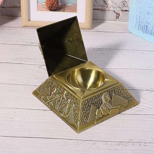 Miniatura 2 de Cenicero, cenicero sin humo en forma de pirámide con tapa cenicero de pie para dormitorio, hogar, sala de estar, oficina (bronce)