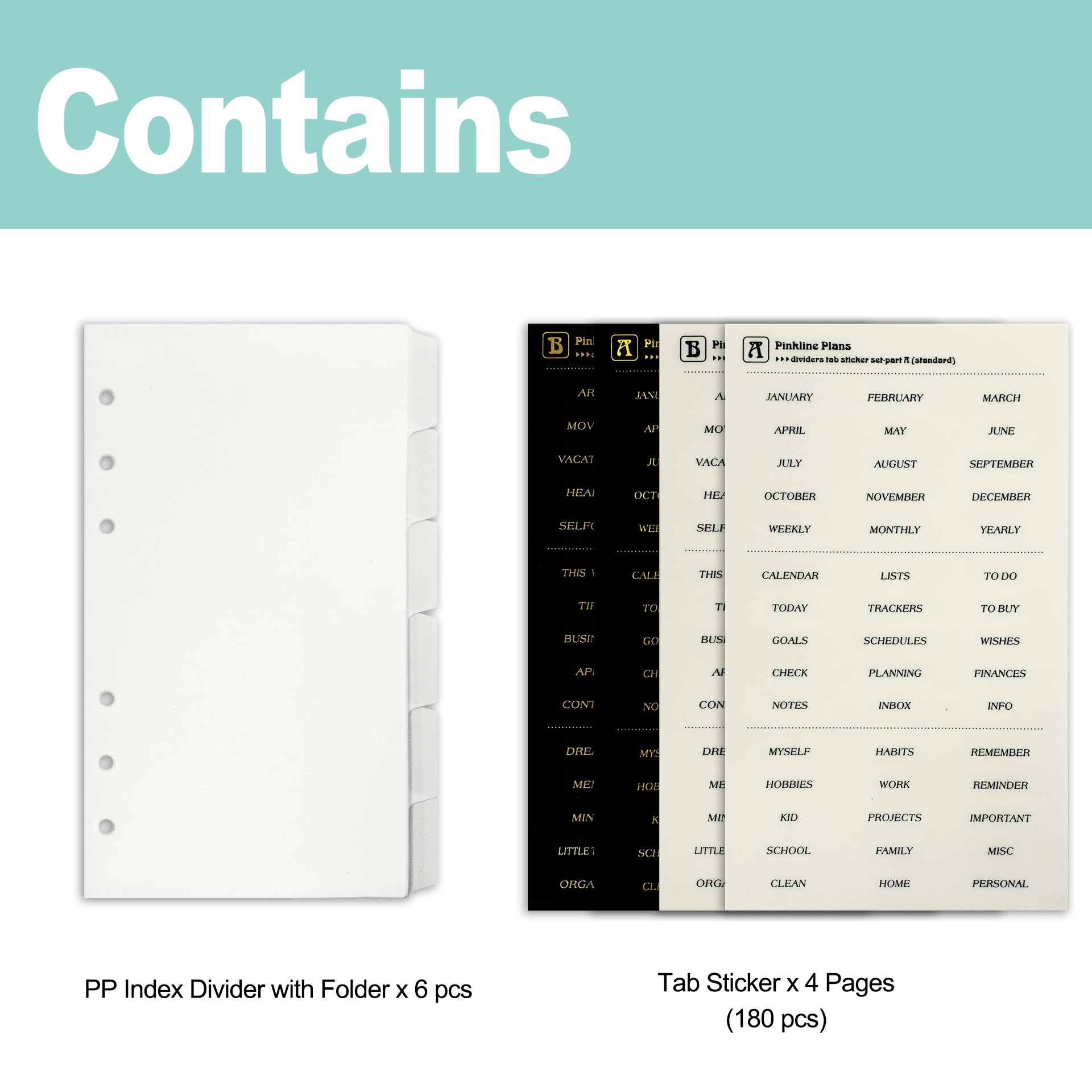 Zelten PP Binder Index Dividers with Folder & 4 Sheets Tab Stickers for Personal Organizer (PP White 6-Folder Tab, A6/6 Hole) - Image 2