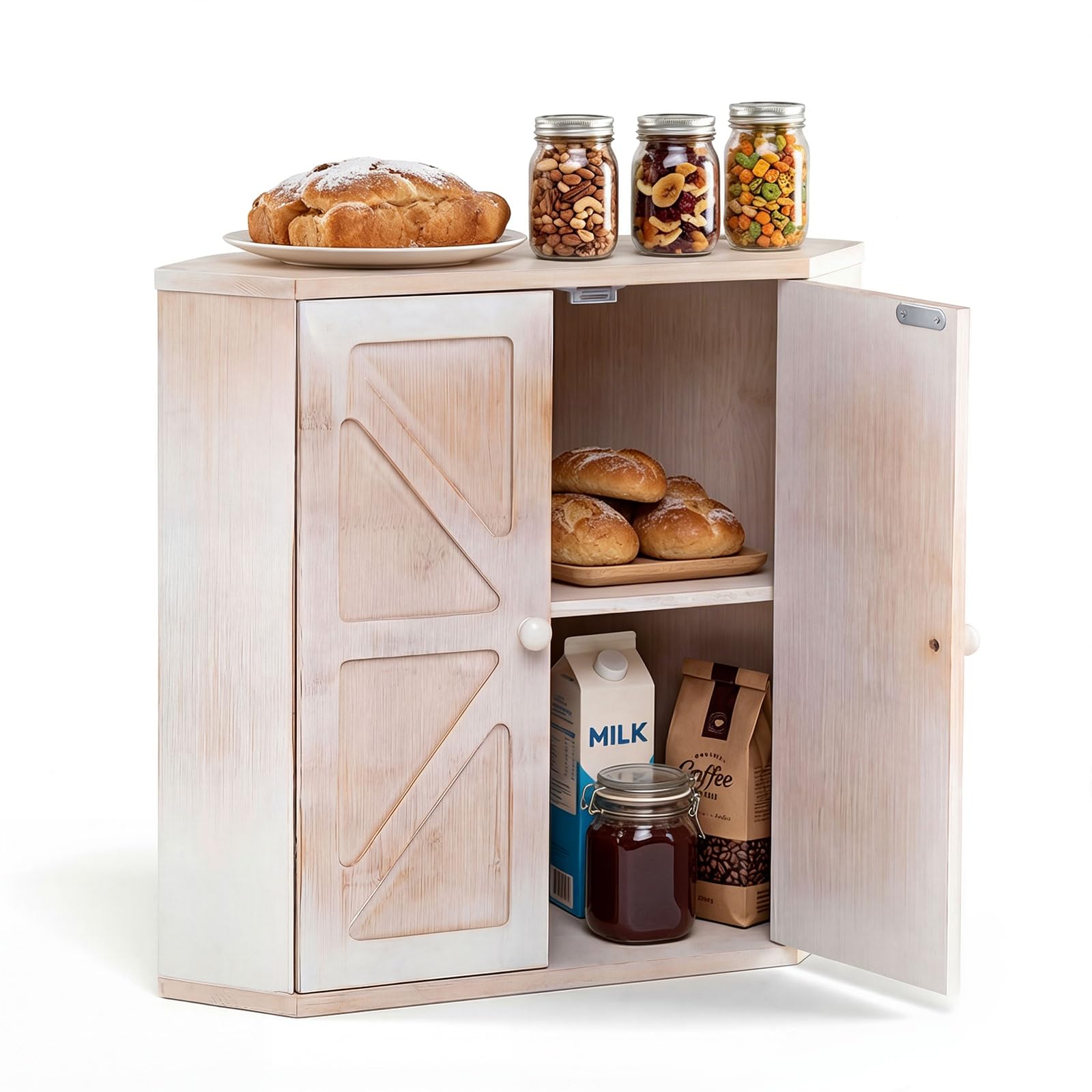 GIANTEX Panera de Madera de Esquina, 31x31x41cm, 2 Puertas