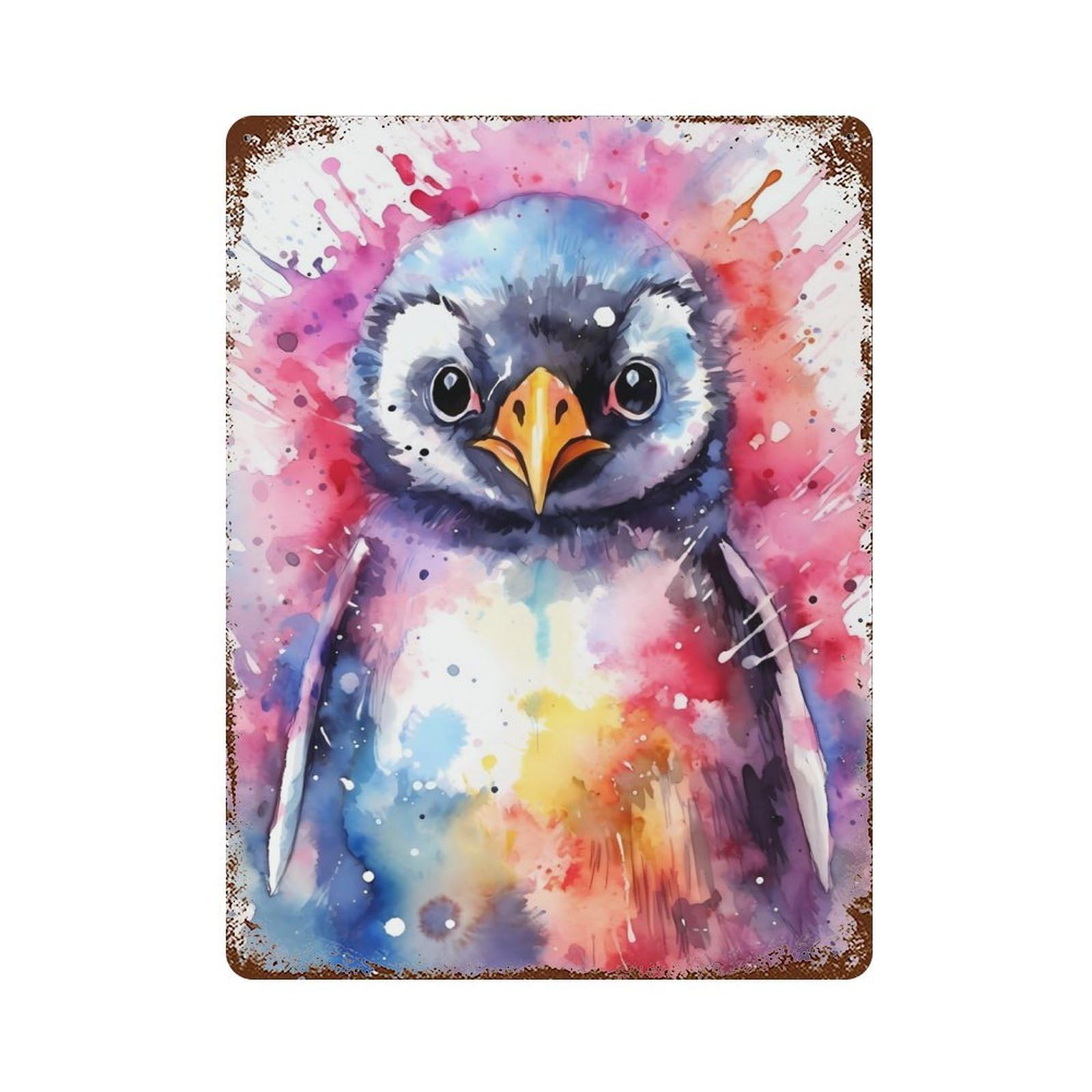 Penguin Colorful Vintage Rust Metal Sign 15.7"x11.8", Farmhouse Wall Decor for Garage, Pub Or Kitchen