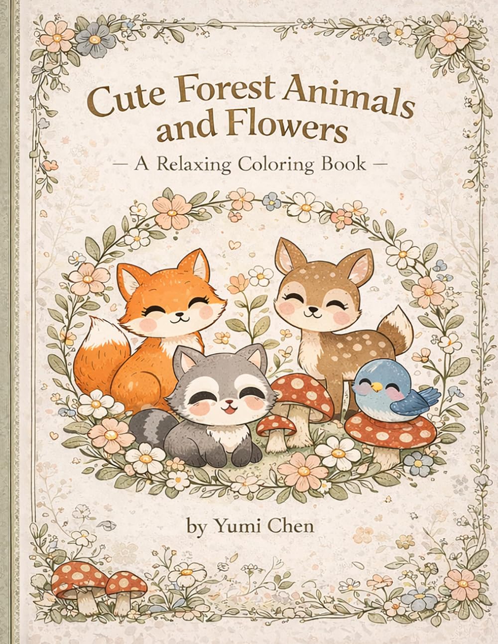 Cute Forest Animals and Flowers Coloring Book: 40 Adorable Woodland Friends in Peaceful Forest Scenes with Flowers and Joy-Filled Adventures
