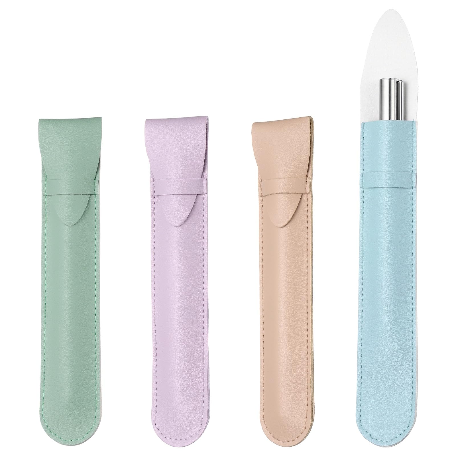 PATIKIL 4Pcs Leather Pen Pouch Sleeve, Leather Fountain Pen Holder Case Protective Cover for Storing Ball Points Pencils Fountain Office Business Gifts, Pink/Purple/Light Green/Light Blue