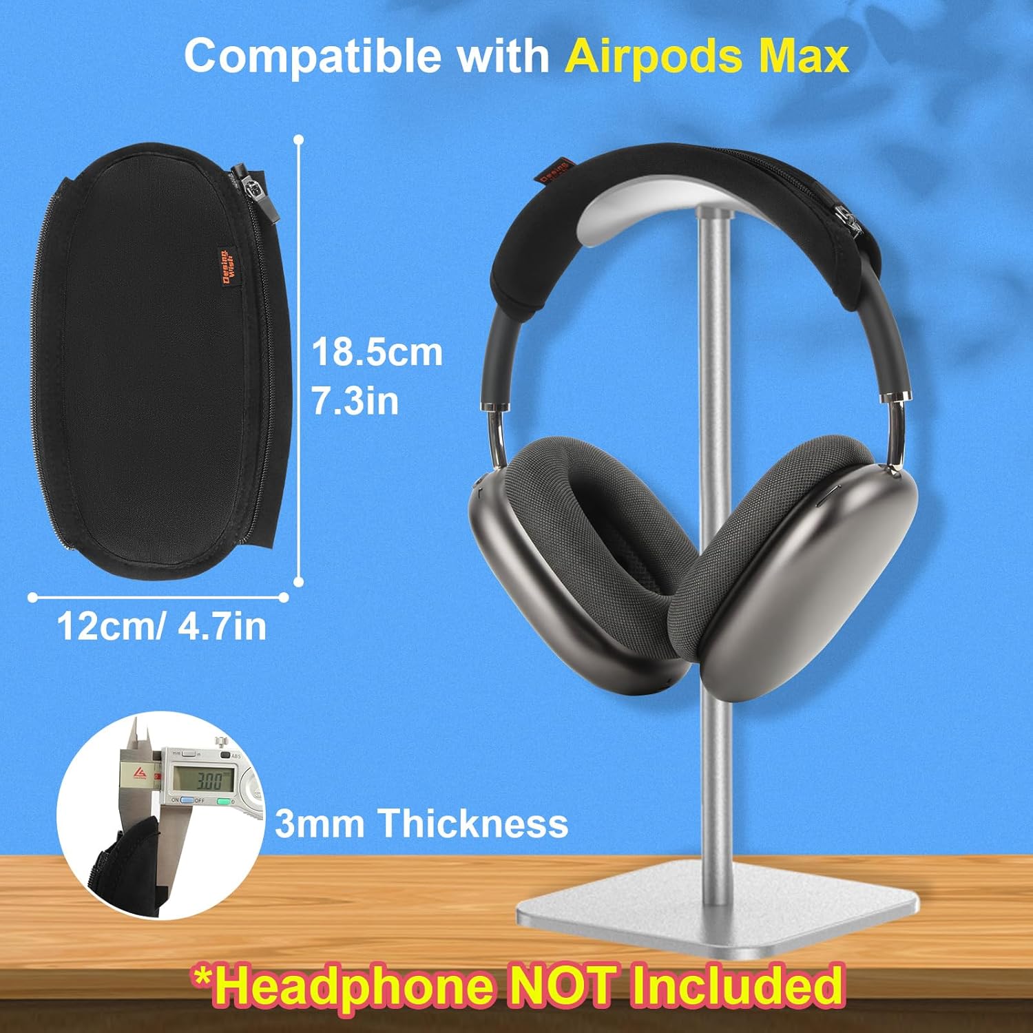 Desing Wish Headphone Cover for Apple AirPods Max, Soft Sports Fabric Replacement Headband Cushion Pad Cover Compatible with Apple AirPods Max Headphone Protector - Black - Image 2