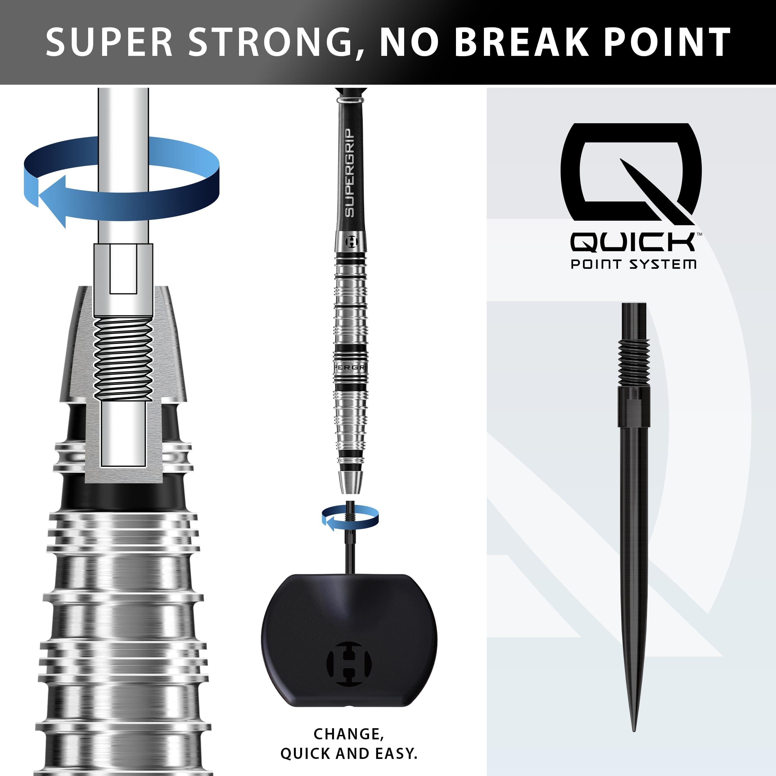 Harrows SuperGrip QP Torpedo 90% rzutki wolframowe, zestaw rzutek ze stalową końcówką z systemem szybkiej wymiany punktów, 22 g, 23 g i 24 g, zawiera trzonki Supergrip i loty 100 mikronów, 24 g