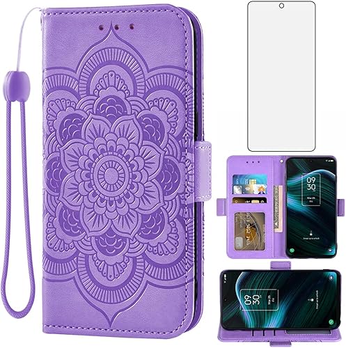 Asuwish Funda de teléfono para TCL Stylus 5G 2022 con protector de pantalla de vidrio templado y soporte de tarjeta de crédito abatible, accesorios