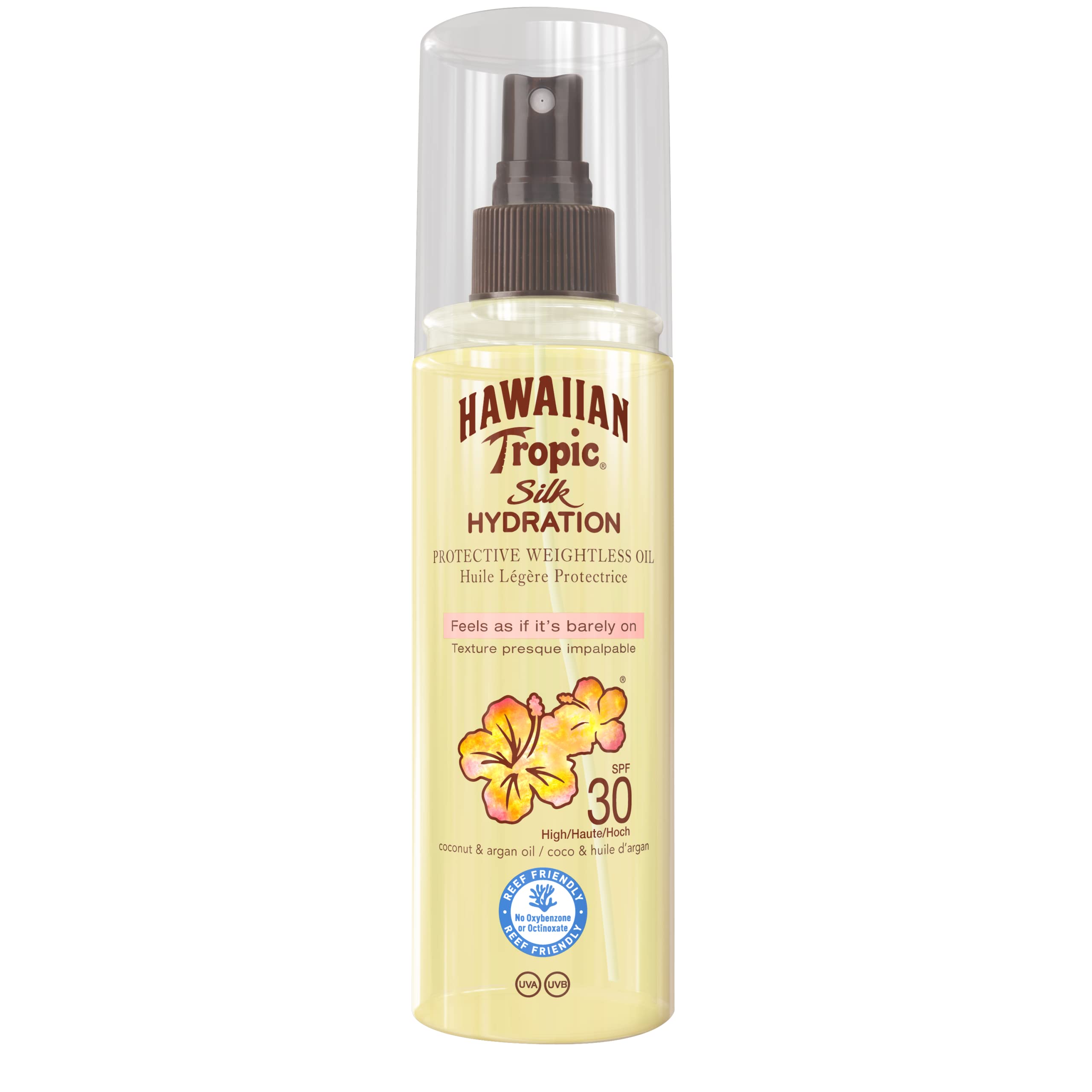 Hawaiian Tropic - Aceite protector solar Silk Hydration SPF 30 - Protector solar con fragancia de coco & arganda en formato de spray - 150 ml