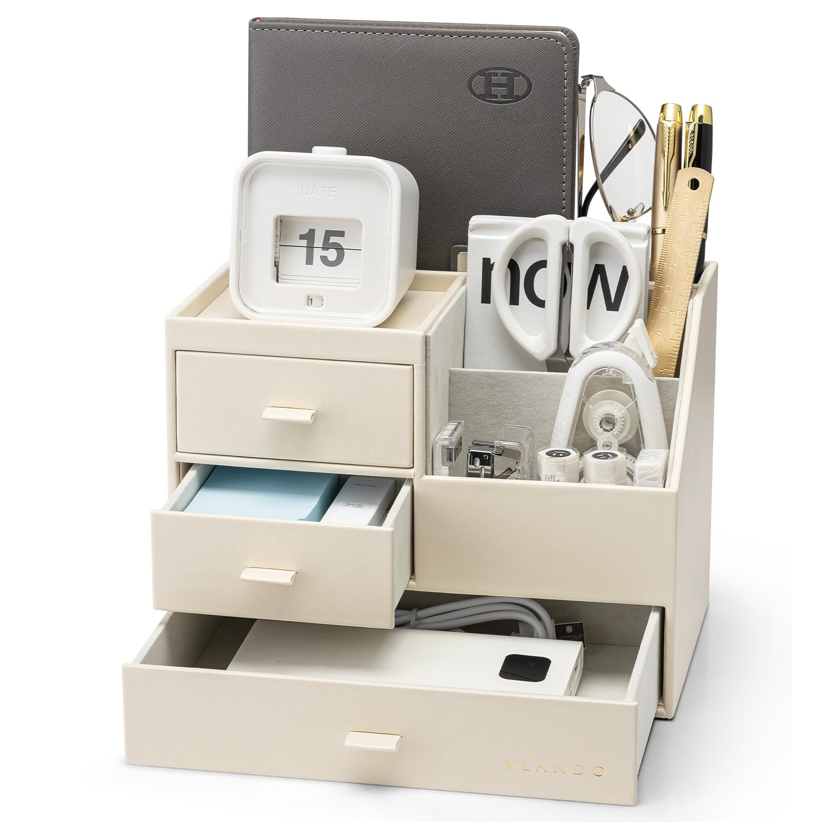 Leather Desktop Organizer with Drawer
