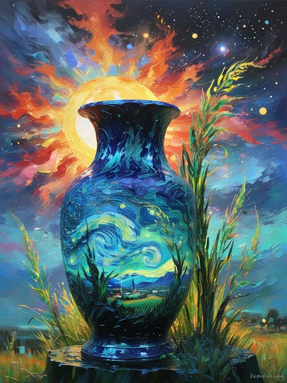 Henypt Cross Stitch Kits for Adults Fantasy Vase Landscape DIY Arts Aand Craft Kit for Beginners The Elderly with Accessories Home Wall Decoration 14CT 30x40cm