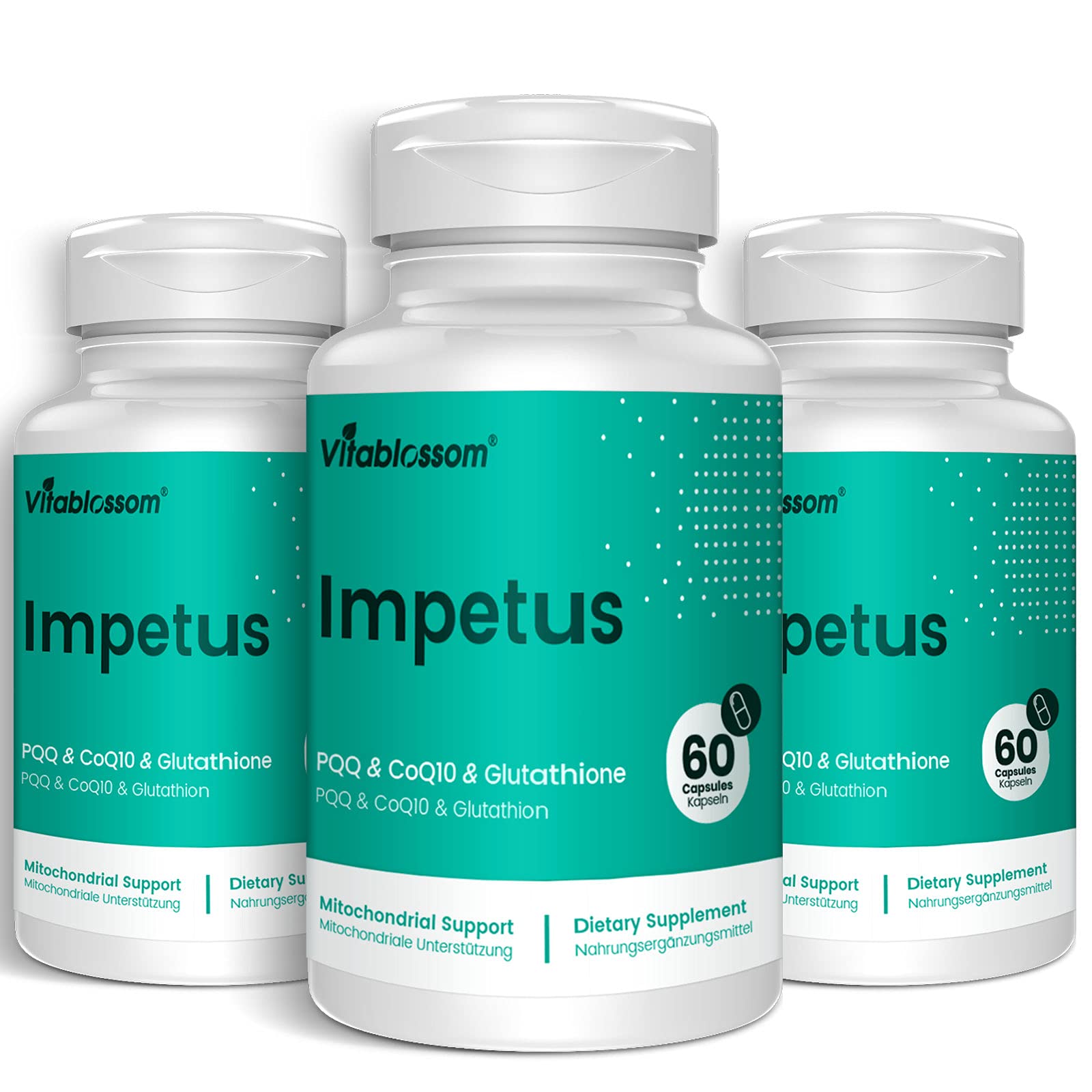 3 Bottles High Absorption CoEnzyme Q10 PQQ with Pure Reduced Glutathione, 520mg, Naturally Fermented Ubiquinone, Enhanced Stability CoQ10 Supplement