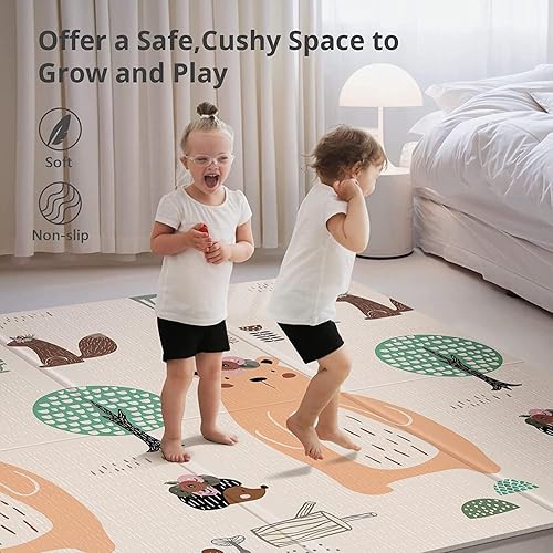 Miniatura 6 de Tapete de juego para bebé tapete plegable para el suelo reversible de 59 x 59 pulgadas tapete de juego grande de espuma para bebés bebés y niños