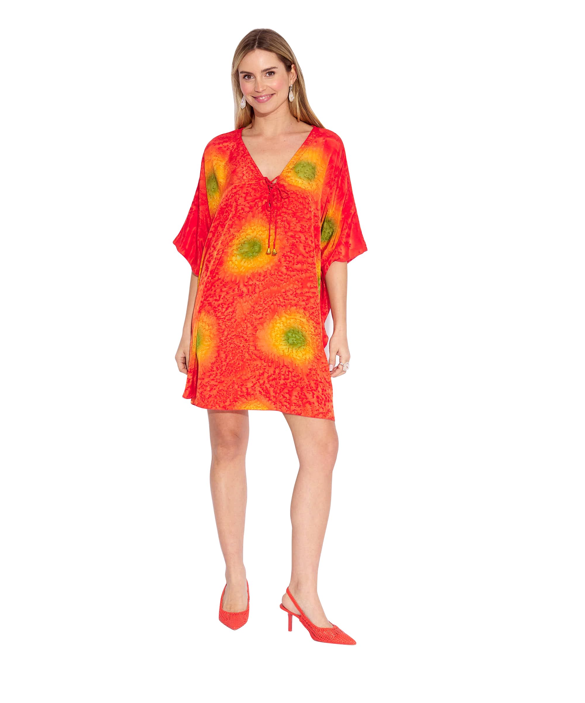 sun-rose fashions Hand tie dye spray Printed Orange Beach Kaftan Caftan Cover up Dress | One Size fits most-picture-21