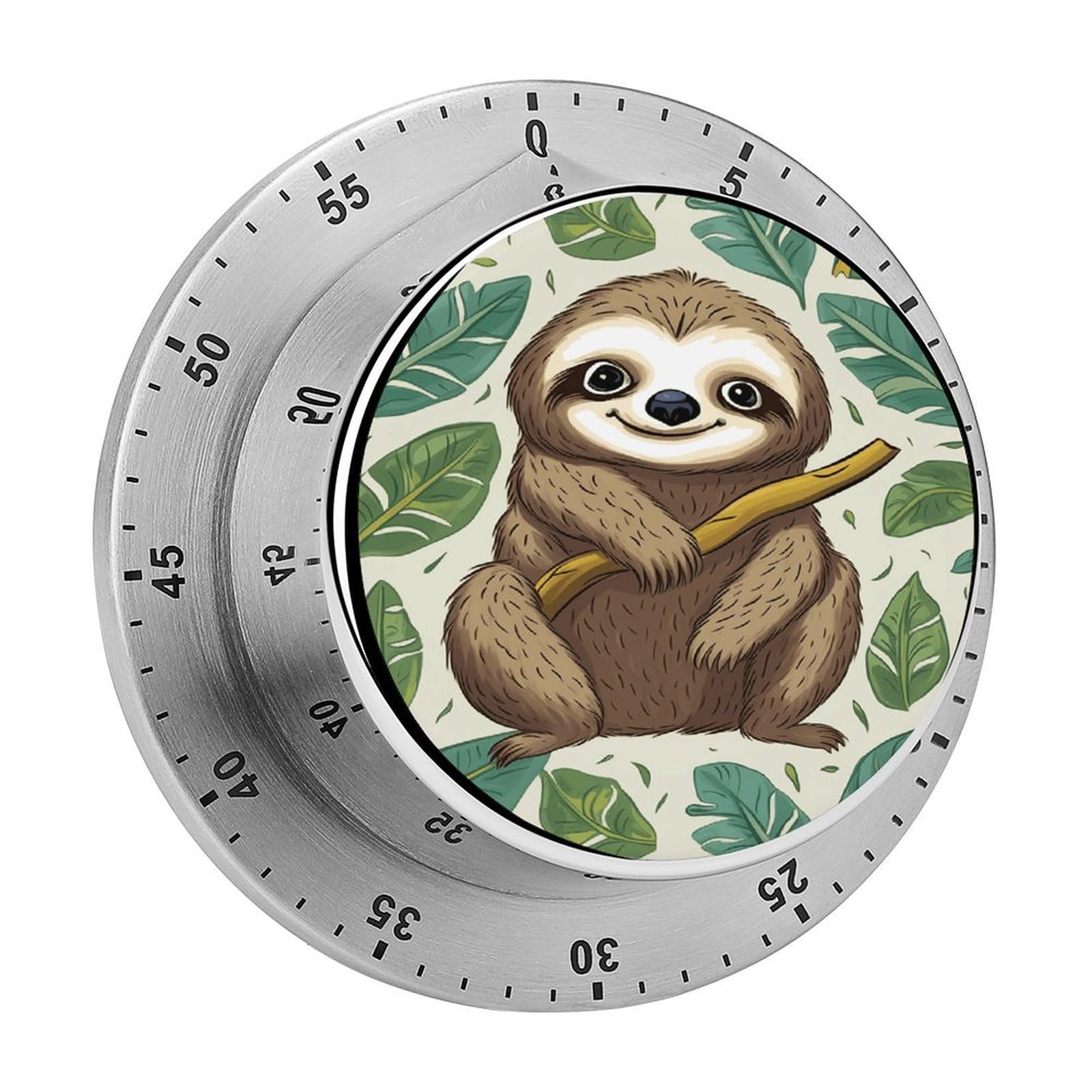 Adorable Sloth Visual Timer with Loud Alarm 60-Minute Kitchen Timers Exquisite Stainless Steel Body - Mechanical Desk Timer Countdown Clock for Cooking Chef Clock