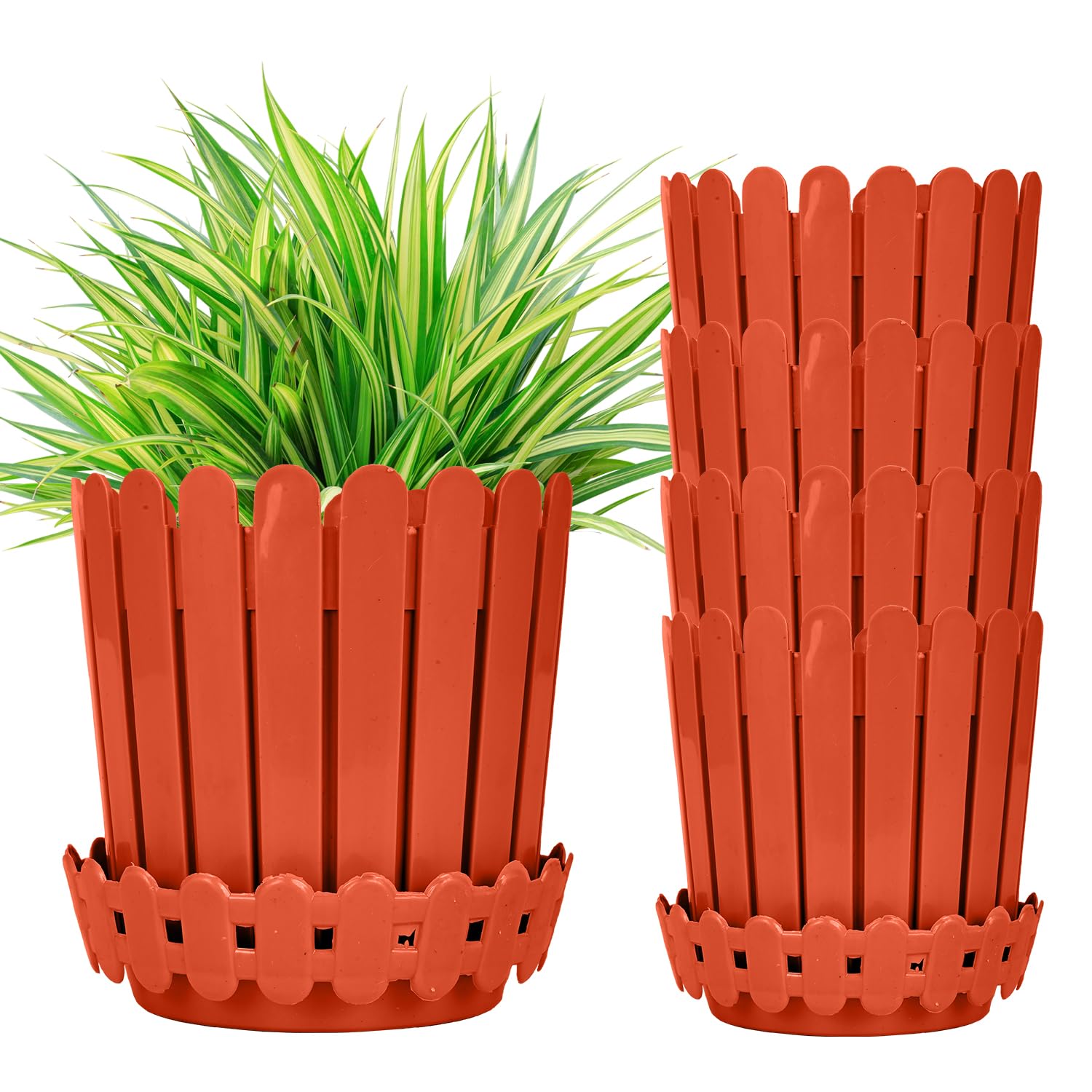 ORILEY AP-930P Fence Design Flower Pot Planter for Balcony Home Decor Office Indoor & Outdoor (Red, 6’’, Pack of 5) (B0CR3WY91M) Amazon Price History, Amazon Price Tracker
