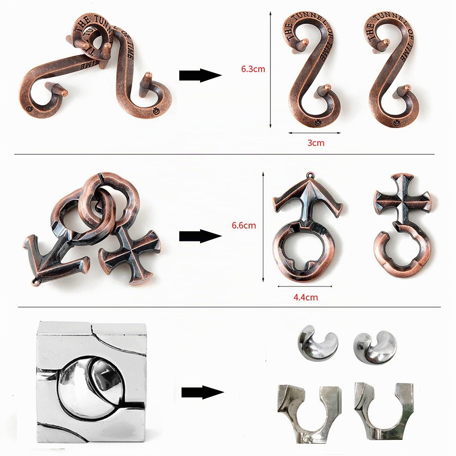 Joyeee Knobelspiele Metall Puzzle Set, Zaubertrick Spielzeug Denkaufgabe IQ Geist Test Lernspielzeug für Party Mitgebsel Erwachsene Teenager und Kinder Herausforderung, Hohe Schwierigkeit, 25Stück - A