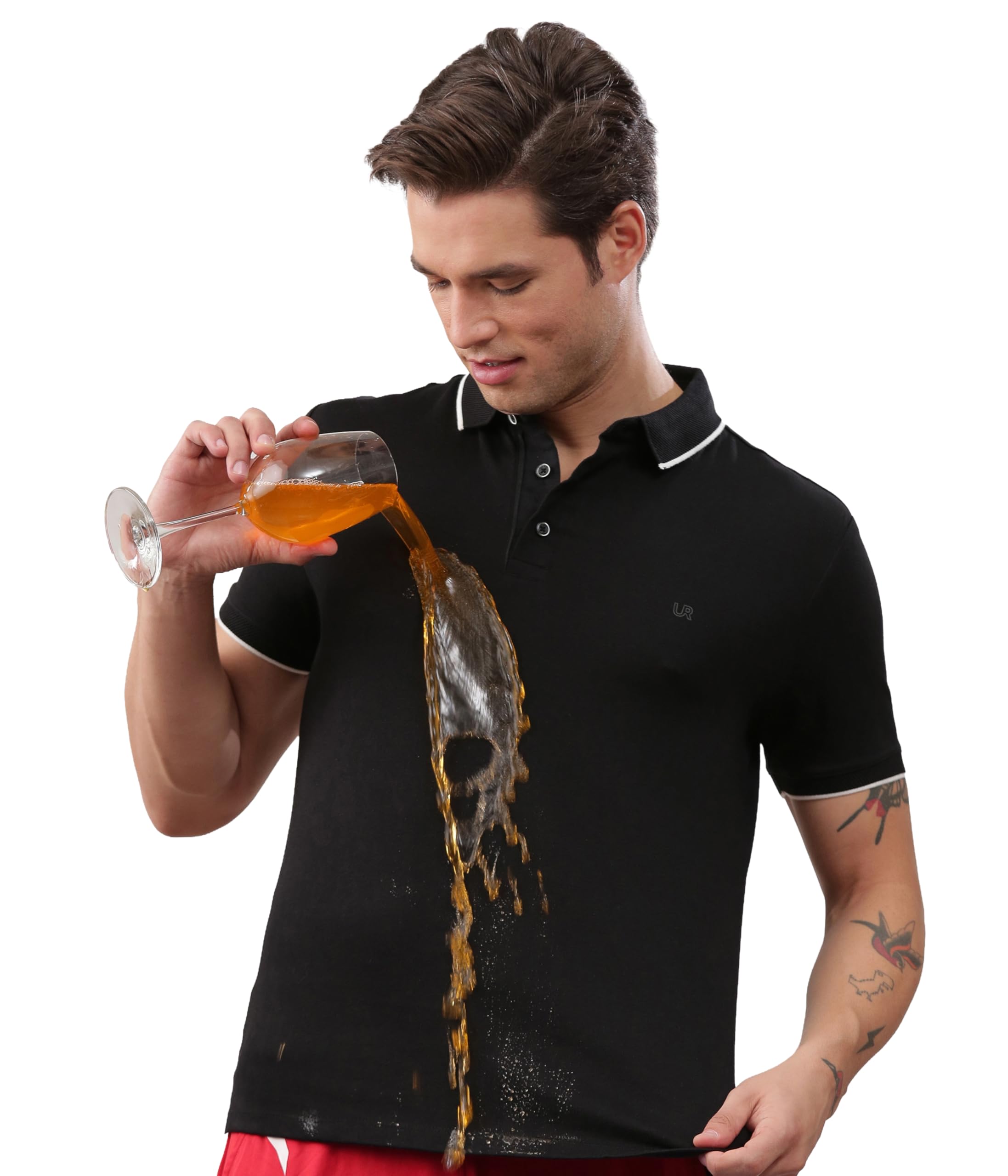 Men's Anti-Stain Casual Solid Polo T-Shirt, Anti-Odor & Water Repellent, Stretchable & Breathable, Cotton Modal Blend Fabric, Jacquard Collared Neck, Half Sleeve-image-46