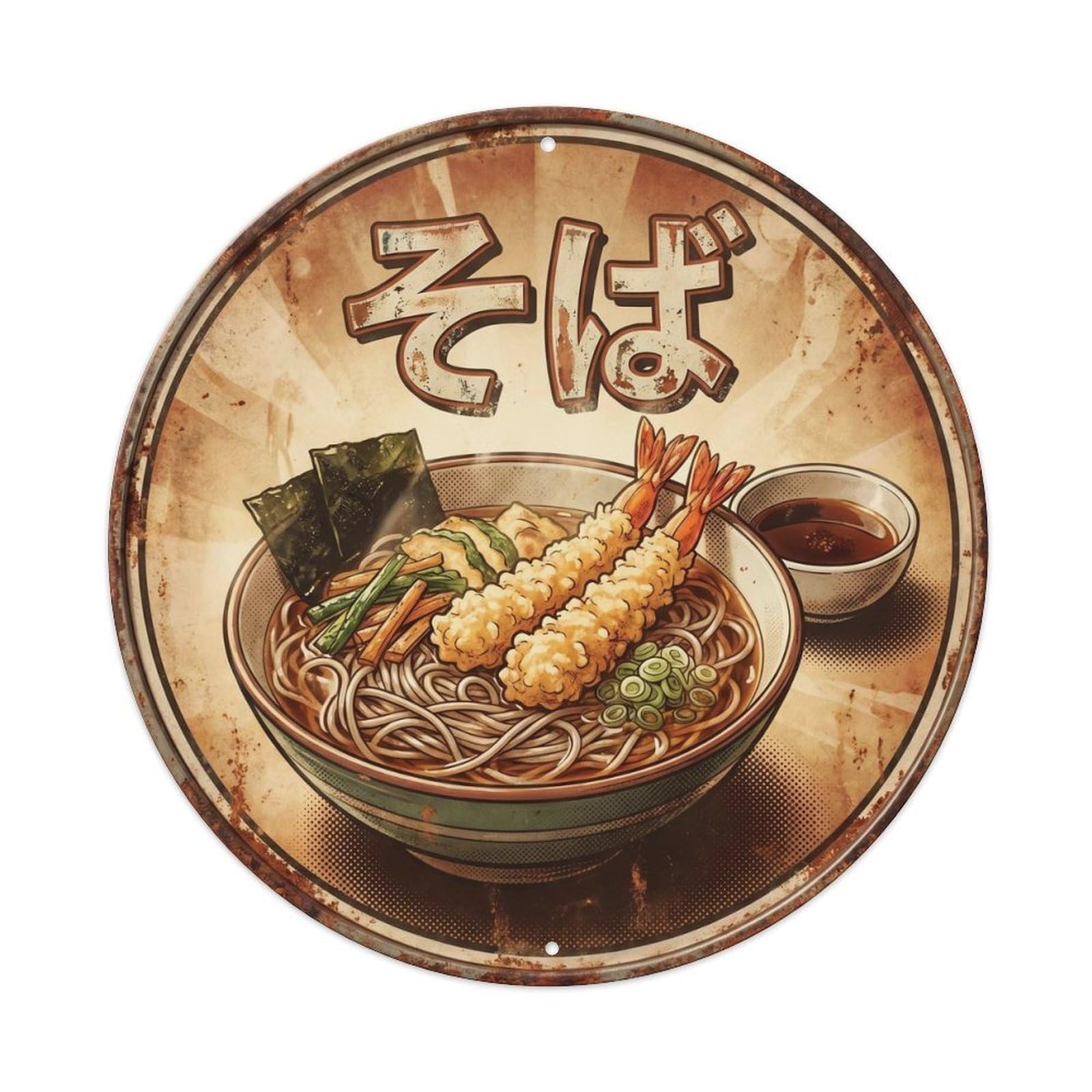Cxhjca 8X8inch(20X20cm) Soba Japanese Soup Bowl Roadside Diner Noodle Tempura Metal Tin Sign
