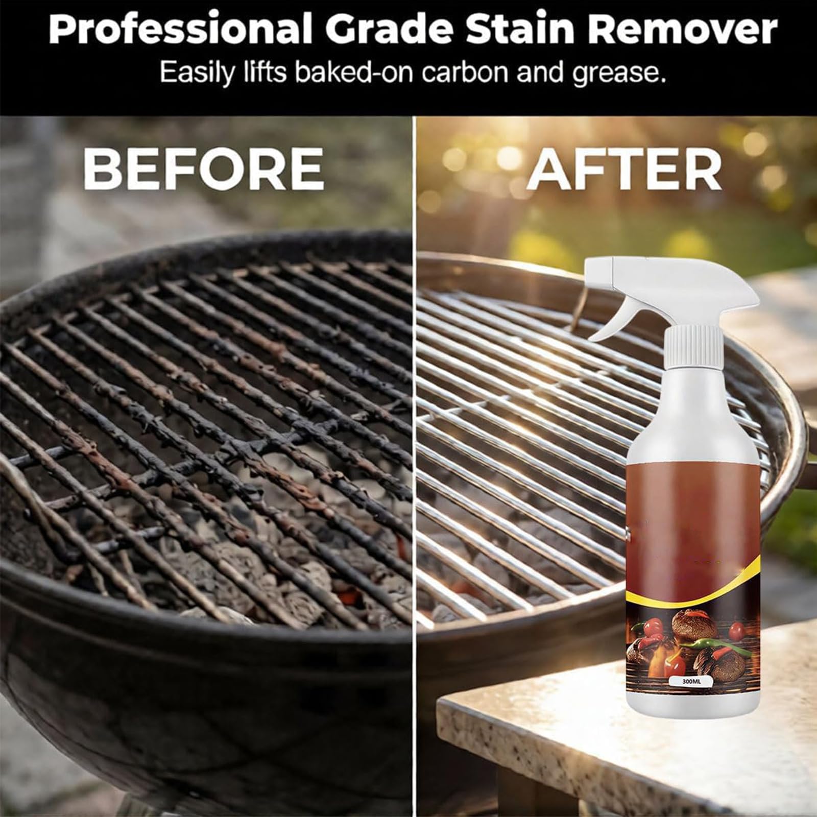 Potente sgrassatore per piastre, spray sgrassante per griglia ad azione rapida, 300 ml, detergente sgrassatore per griglia e gri-glia per barbecue, con spugna e asciugamano (3set)