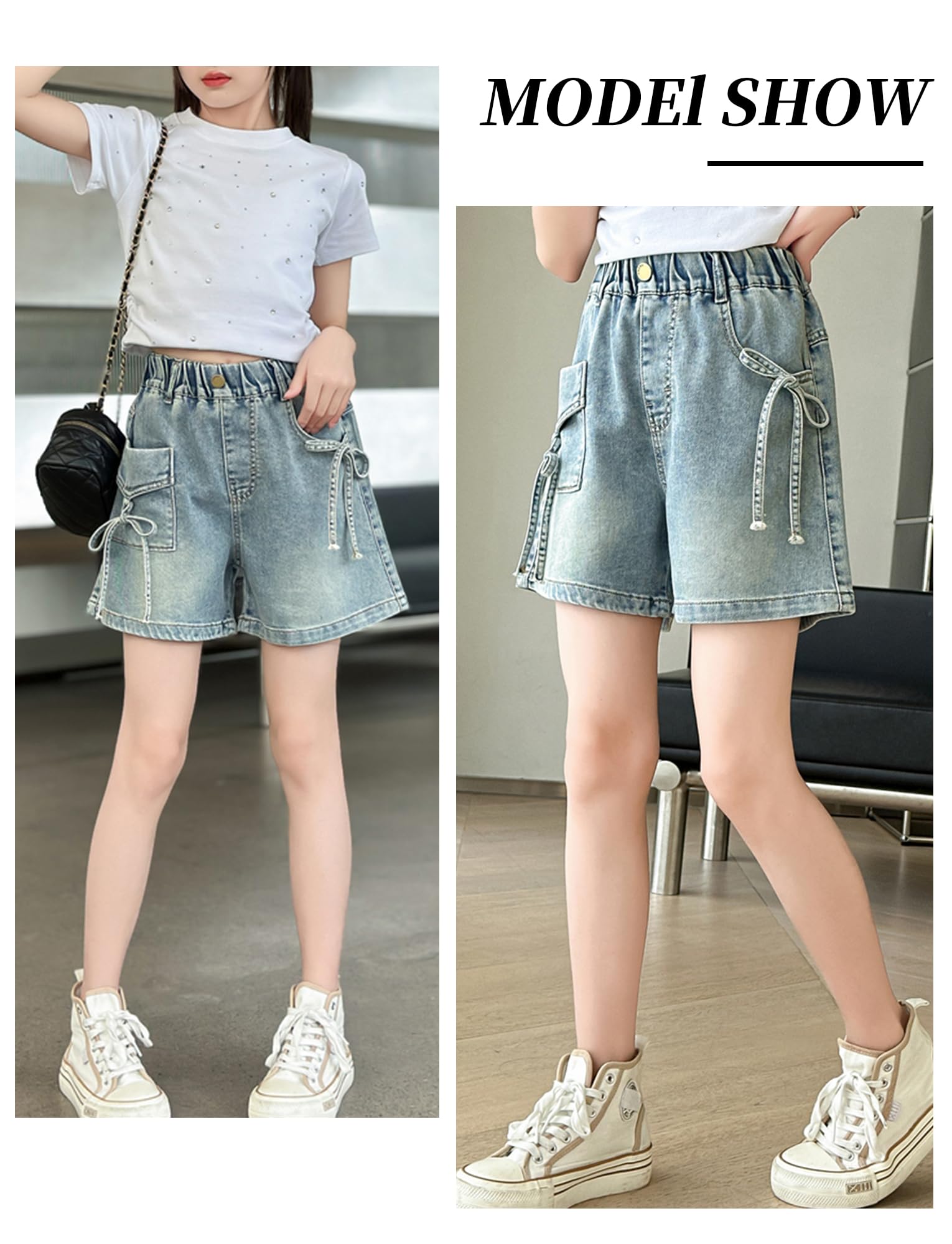 Happy Cherry Jeans Short Eté Fille Décontracté Bermudas Ados Fille Baggy Denim Shorts Y2K Coton Shorts