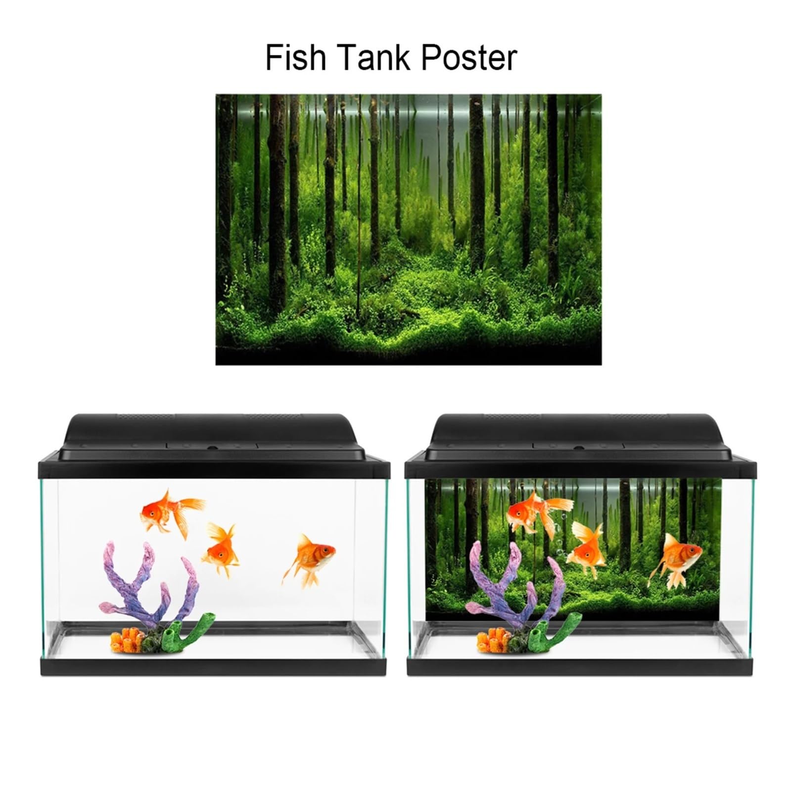 Fond D'Aquarium Affiche de Fond réservoir forêt sous-Marine adhésive en PVC, Papier décoration imperméable(122x46cm)