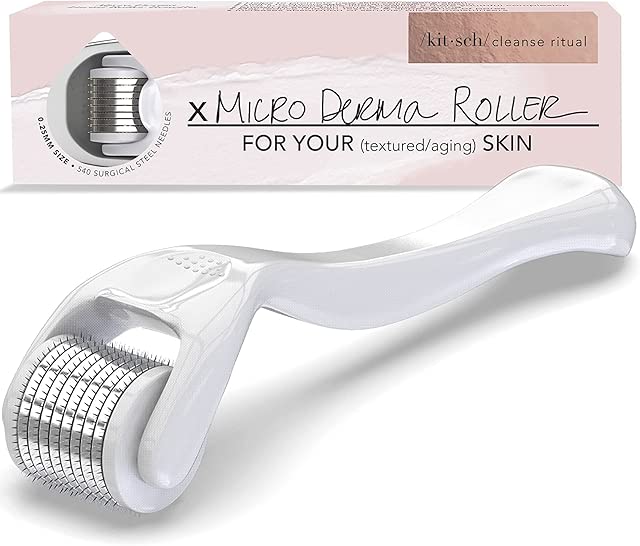 Kitsch Derma Roller for Face | Face Roller Skin Care Tools & Microdermabrasion Tool | Derma Roller for Beard | Facial Microneedle Roller | Micro Needling Roller 0.25mm with Case/Ebook, (White)