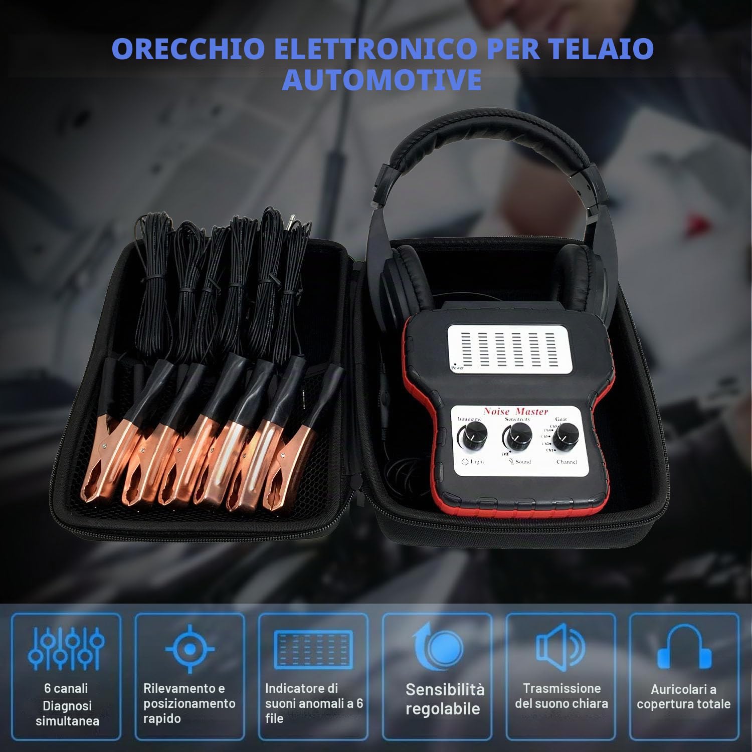 ZKTOOL 6 Canali Rilevatore di Suoni del Motore e Strumento di Prova, per Sistema Telaio Auto, Orecchie Elettroniche per Veicoli, Kit Diagnostico con Stetoscopio Elettronico per Orecchie e Cuffie