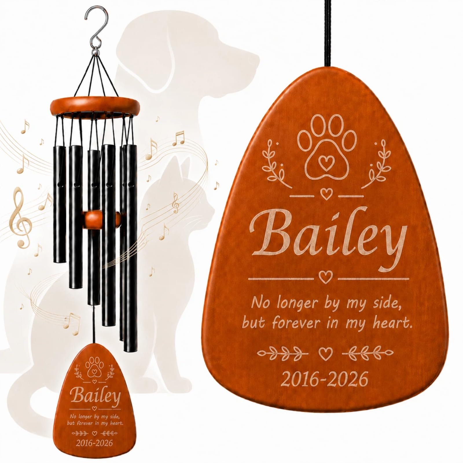Mimeloo Personalised Pet Memorial Wind Chimes for Cat Dog Bereavement Gift