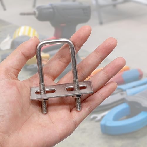 Miniatura 6 de Tornillos en U de 1 pulgada de ancho, 2.756 in de longitud, abrazaderas de tubo cuadrado de acero inoxidable M6 con tuerca y placa (juego de 6)